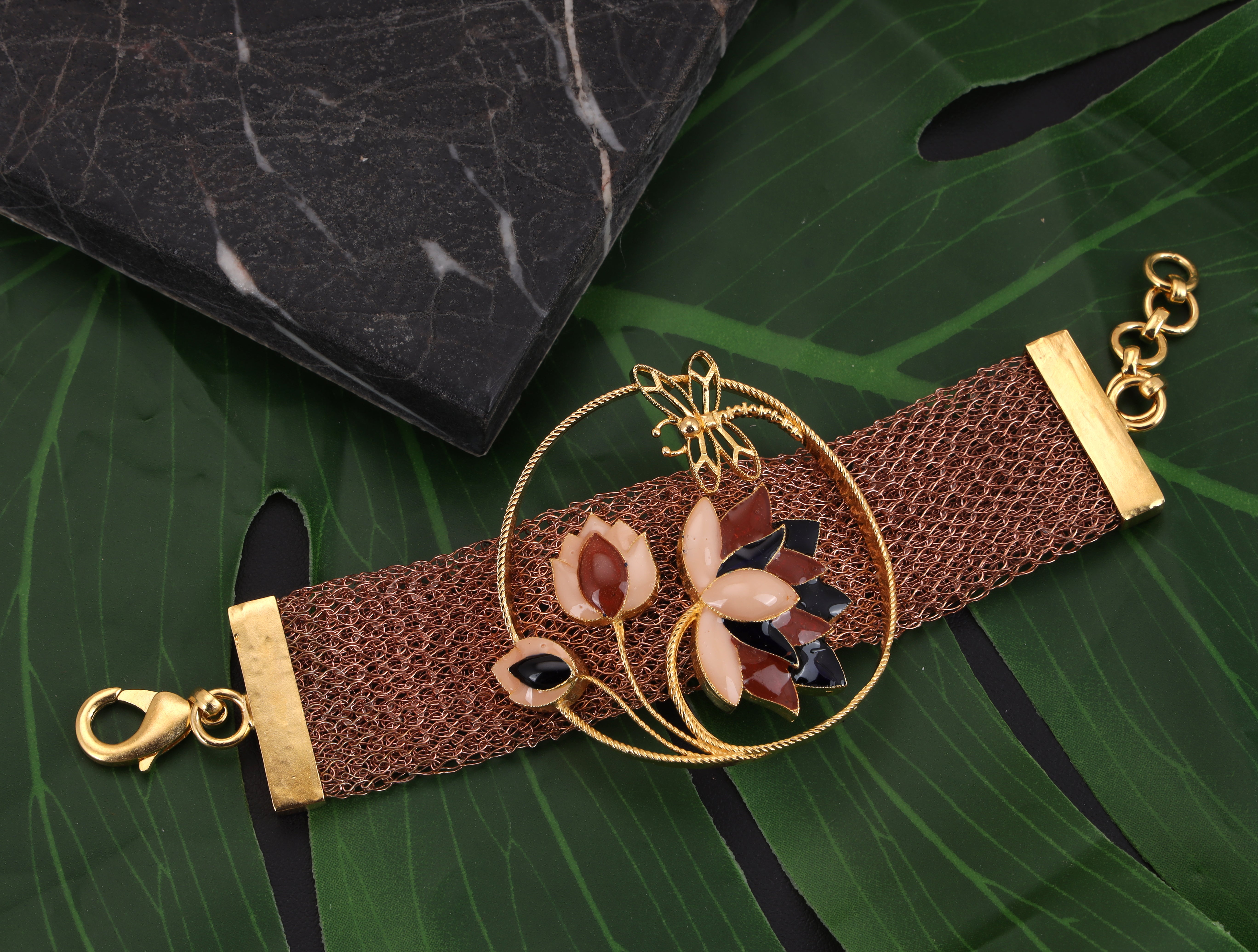 Rustic weave lotus bracelet