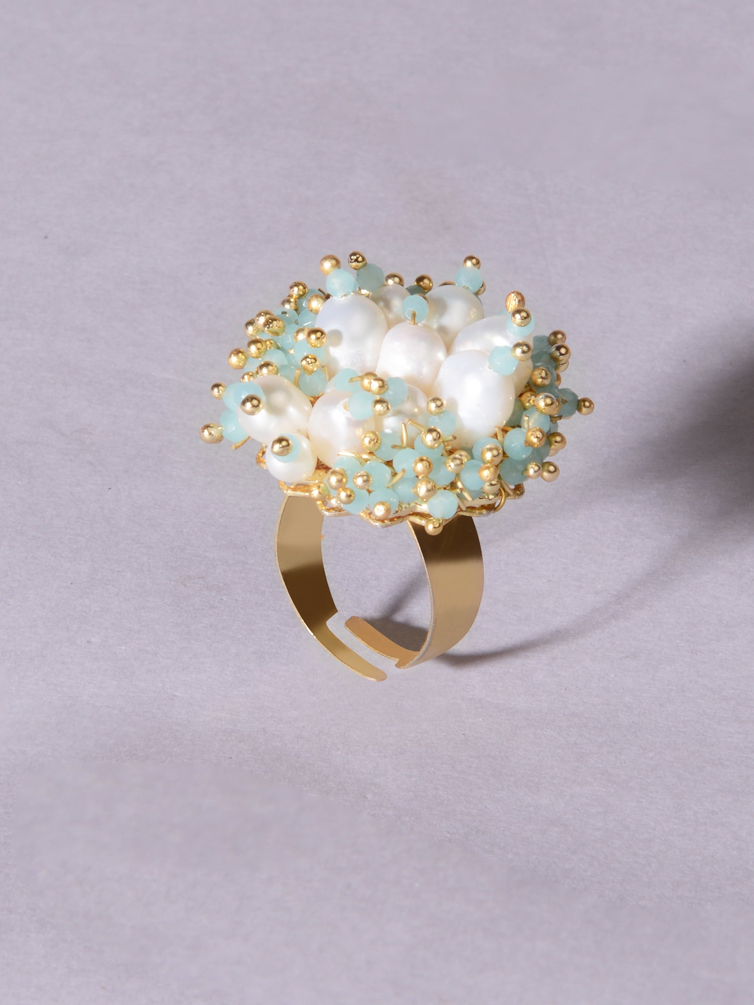 Sky blue and white pearl studs for a stylish look