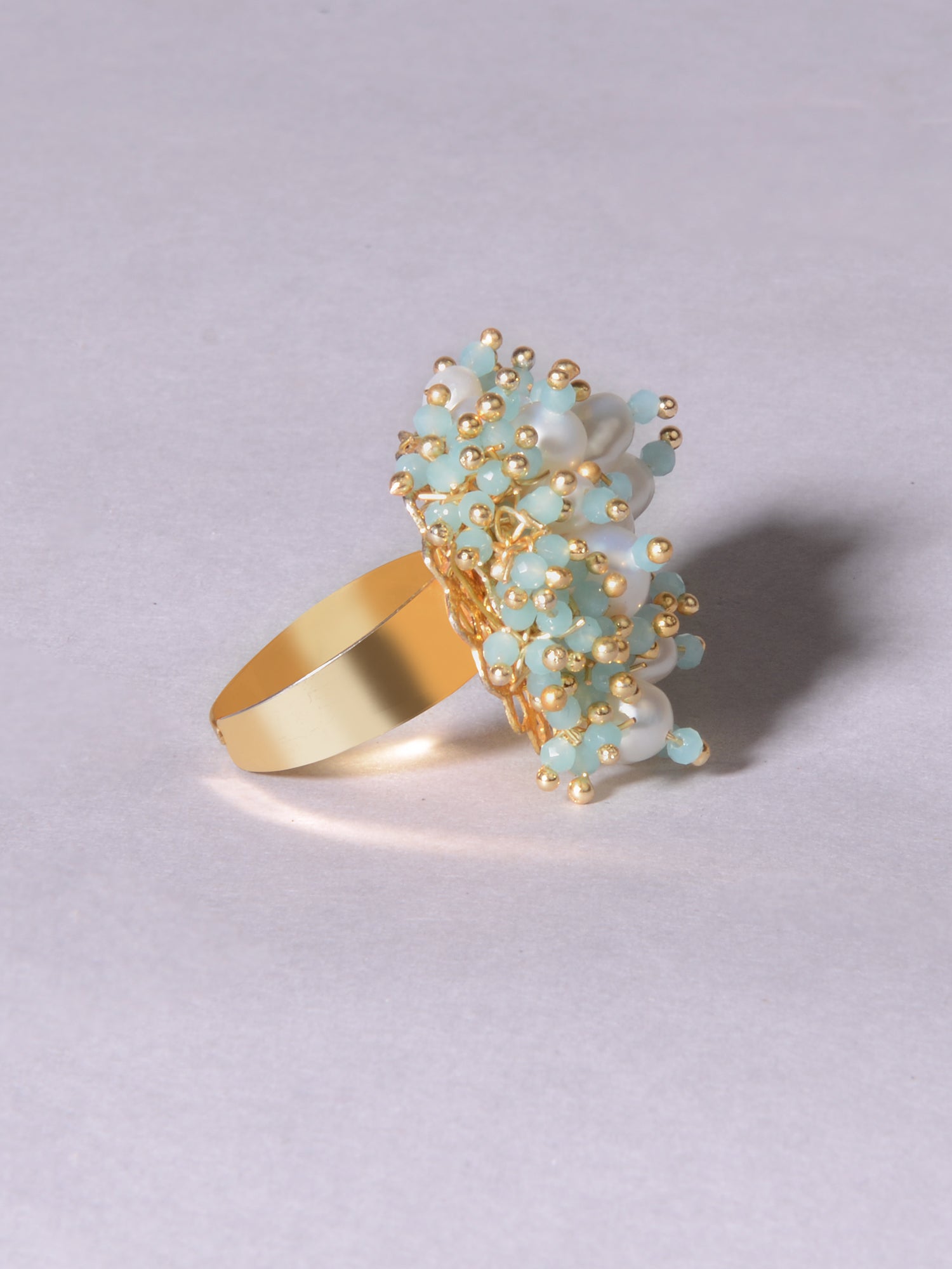 Sky blue and white pearl studs for a stylish look