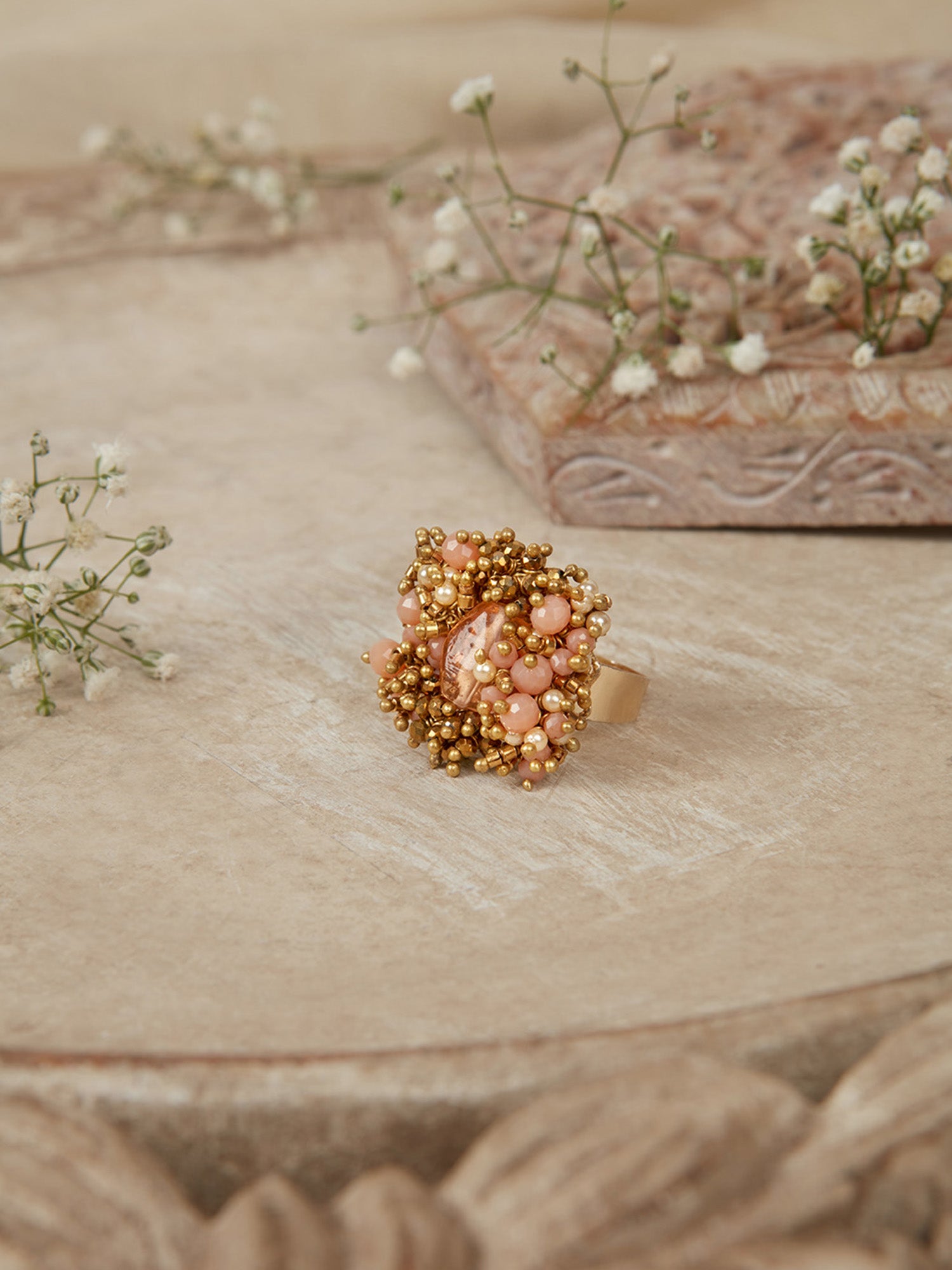 Handmade gold plated pearl and stone bracelet