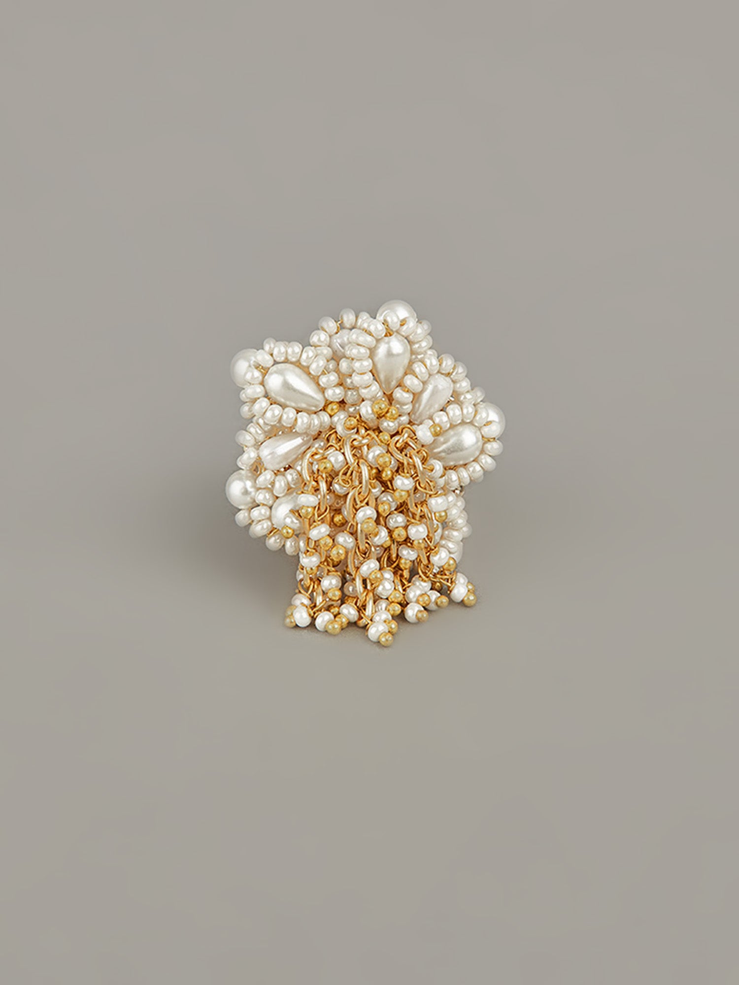 Designer white pearls and golden hoops finger ring