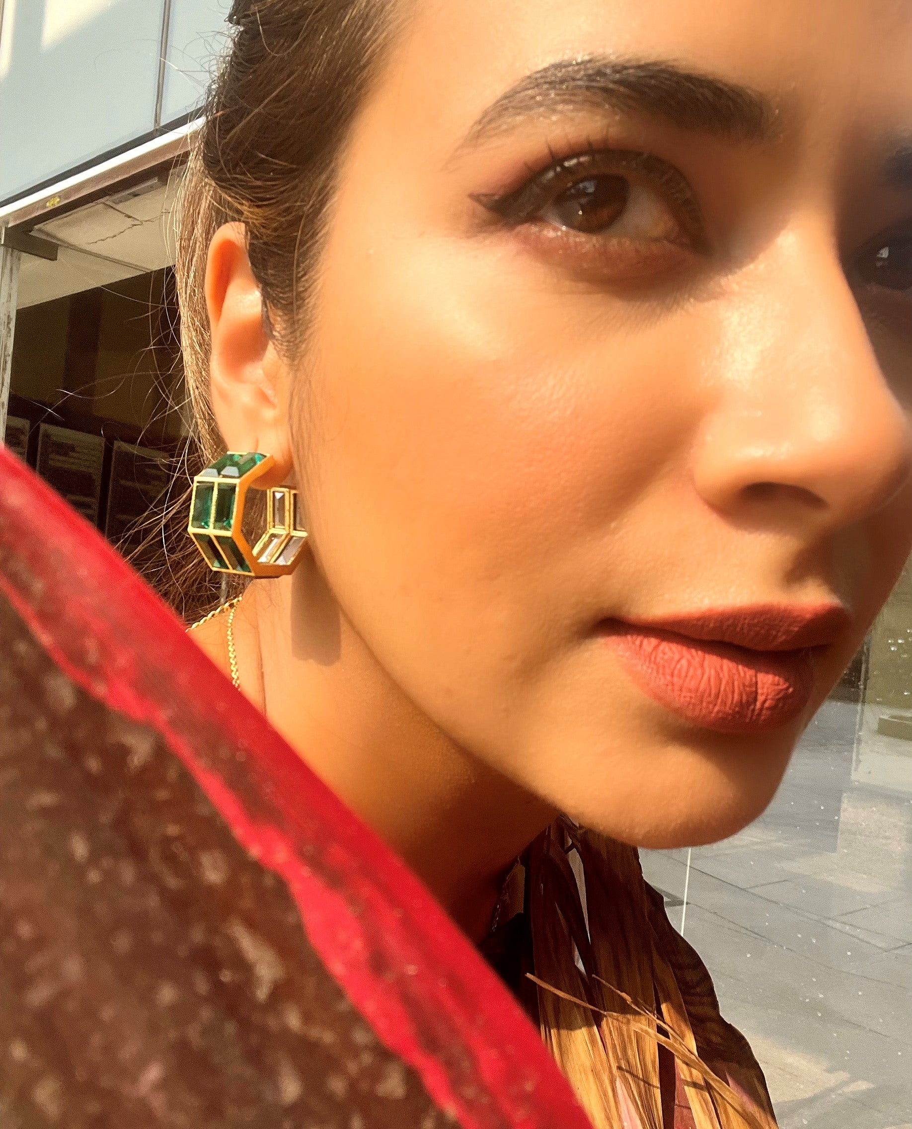 Chandelier Baguette Hoops (Emerald)