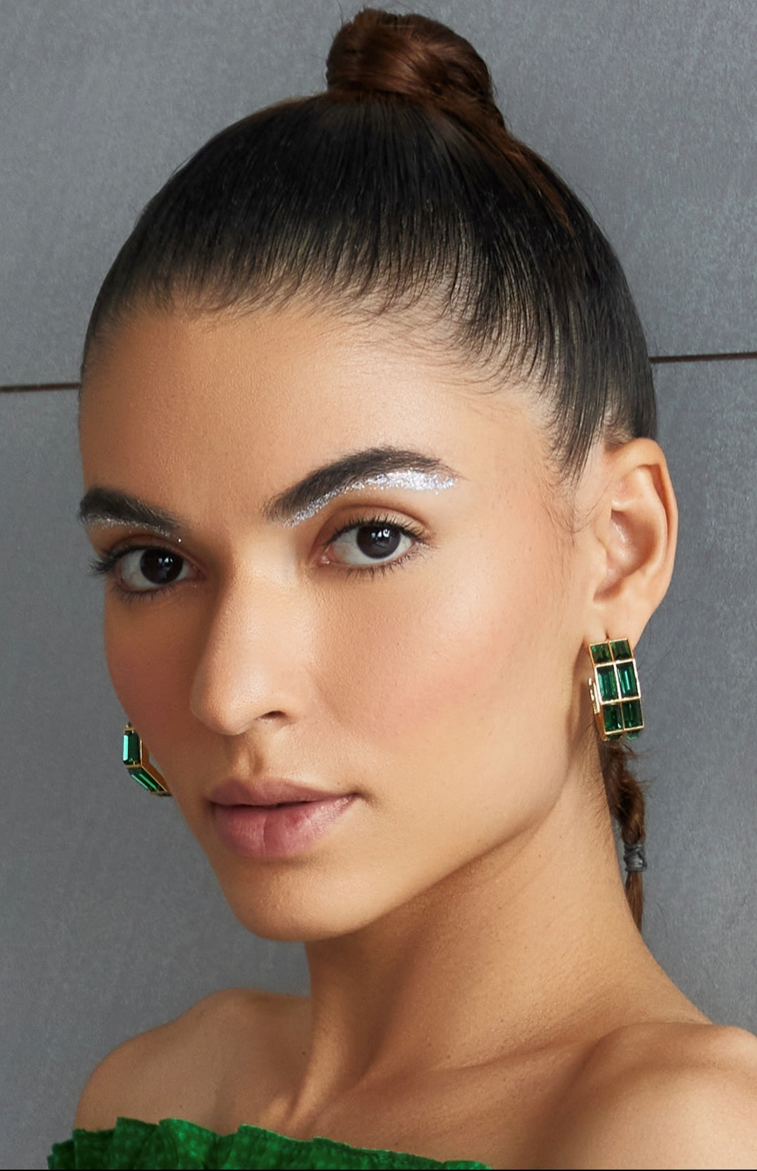 Chandelier Baguette Hoops (Emerald)
