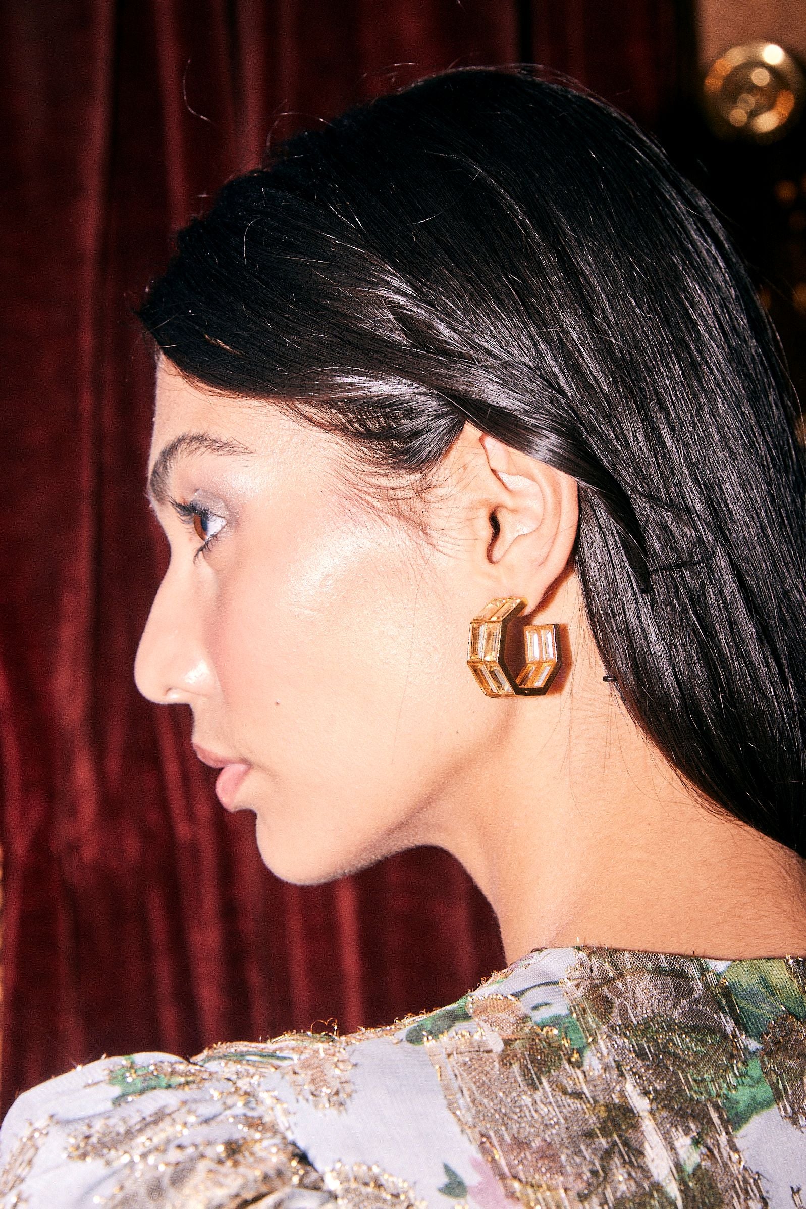Chandelier Baguette Hoops (Gold)