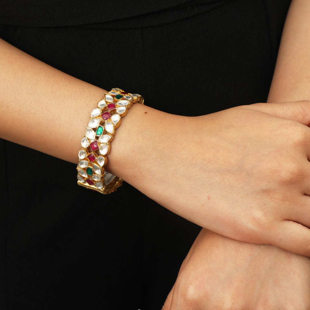 Pink & Green Jadau Bangles(Single Pc)