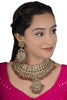 White Jadtar Stone With Pastel Pink And Green Heavy Bridal Necklace Set