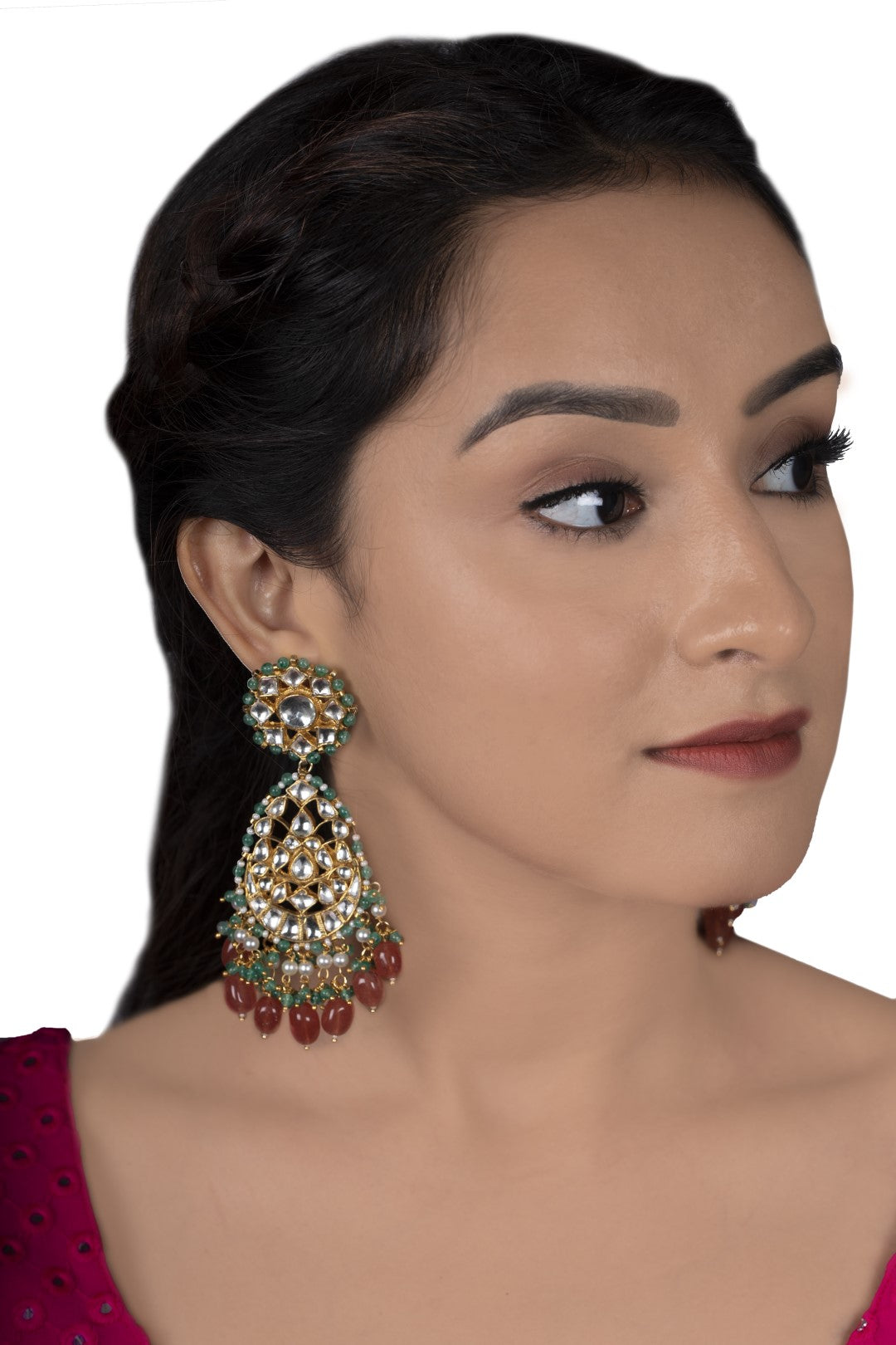 White Jadtar Stone With Pastel Pink And Green Heavy Bridal Necklace Set
