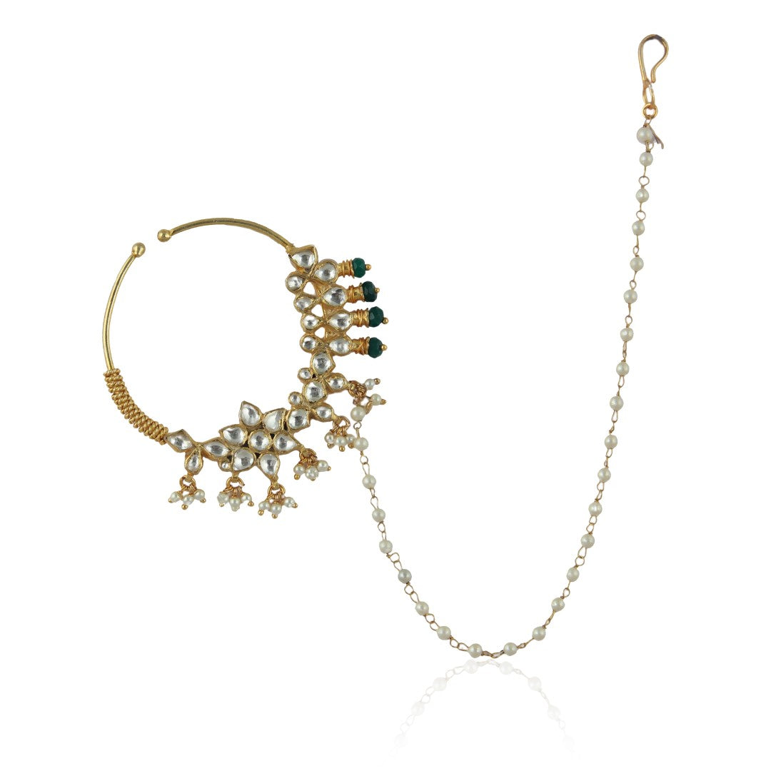 Green White Gold Plated Bridal Nath
