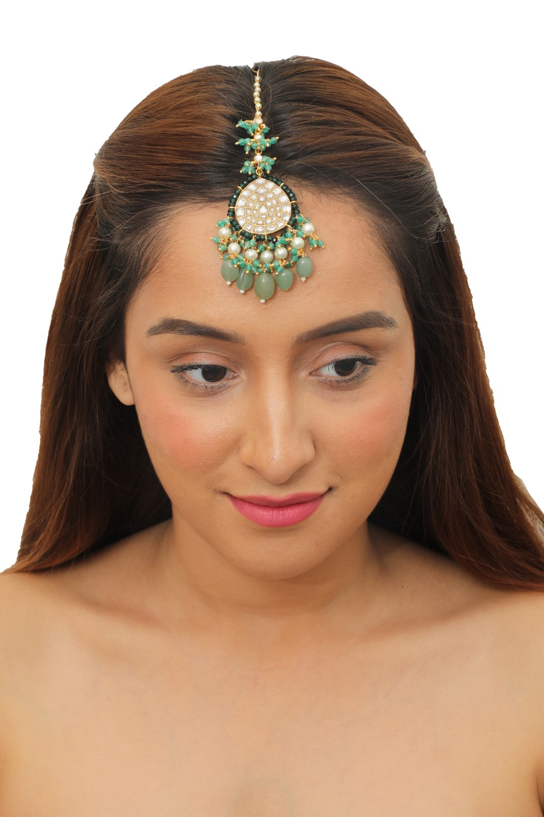 Sea Green Jadtar Gold Plated Maangtikka