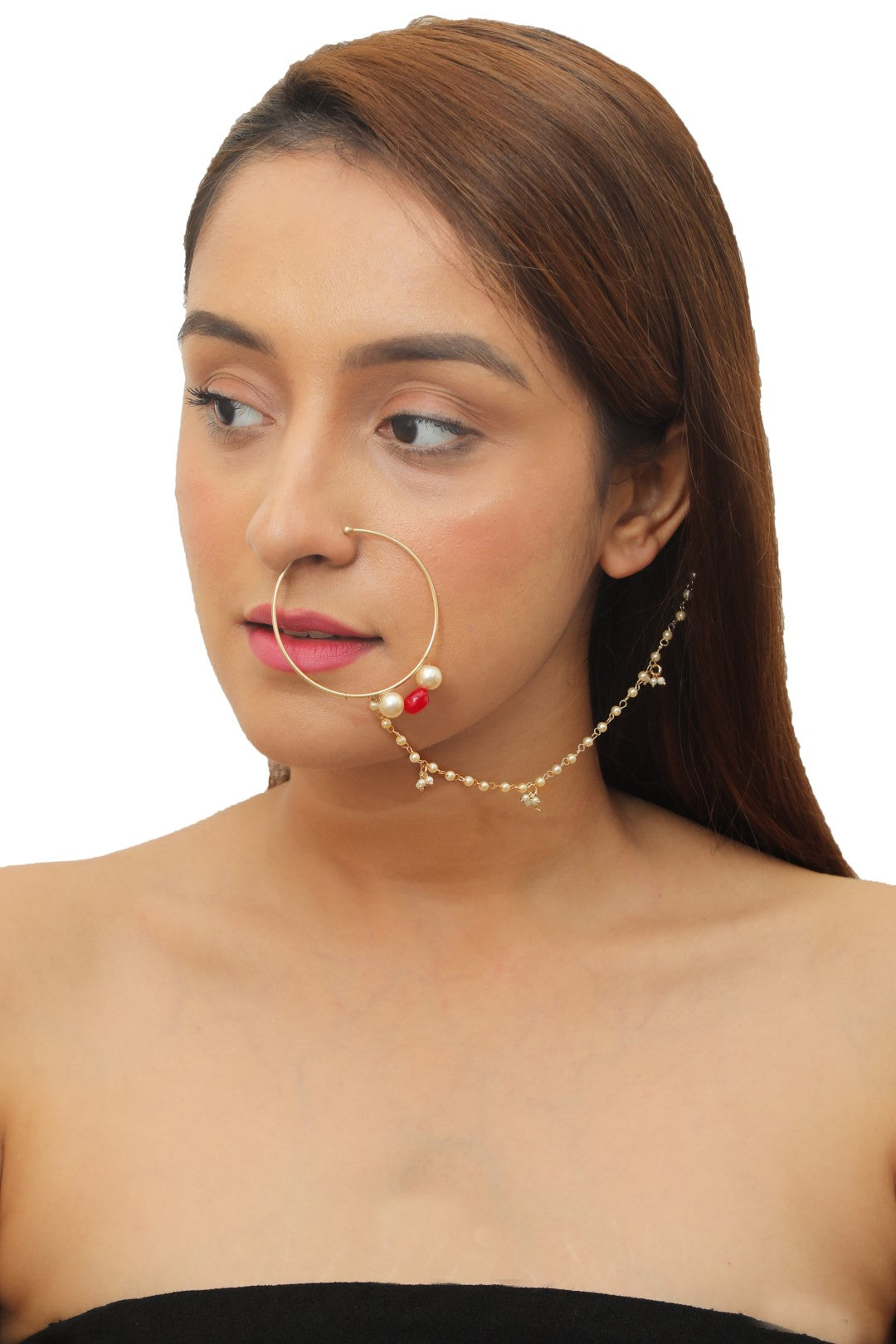 Ruby Bead With Pearl Nath