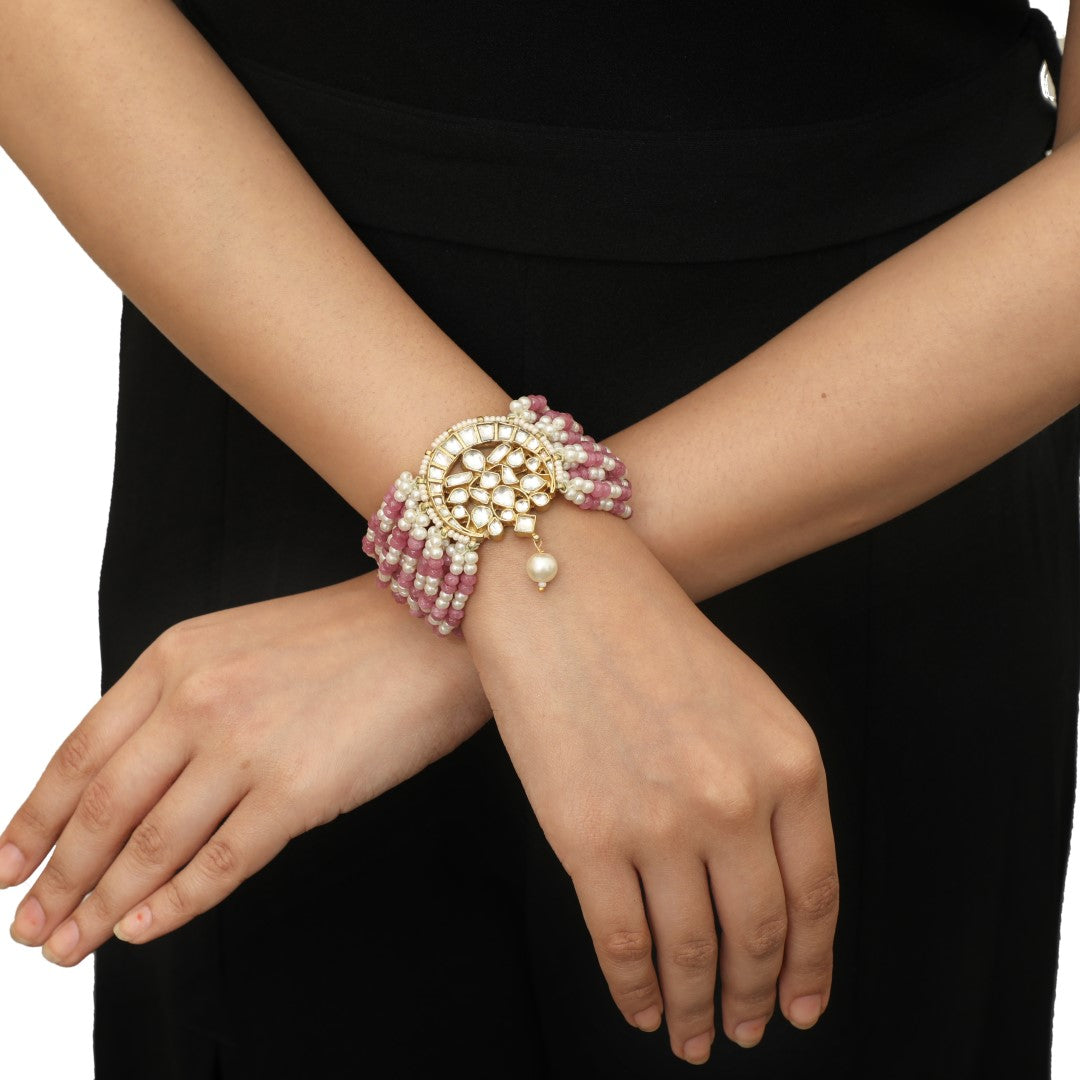 Pink Pearl Beaded Chandshape Maangtikka