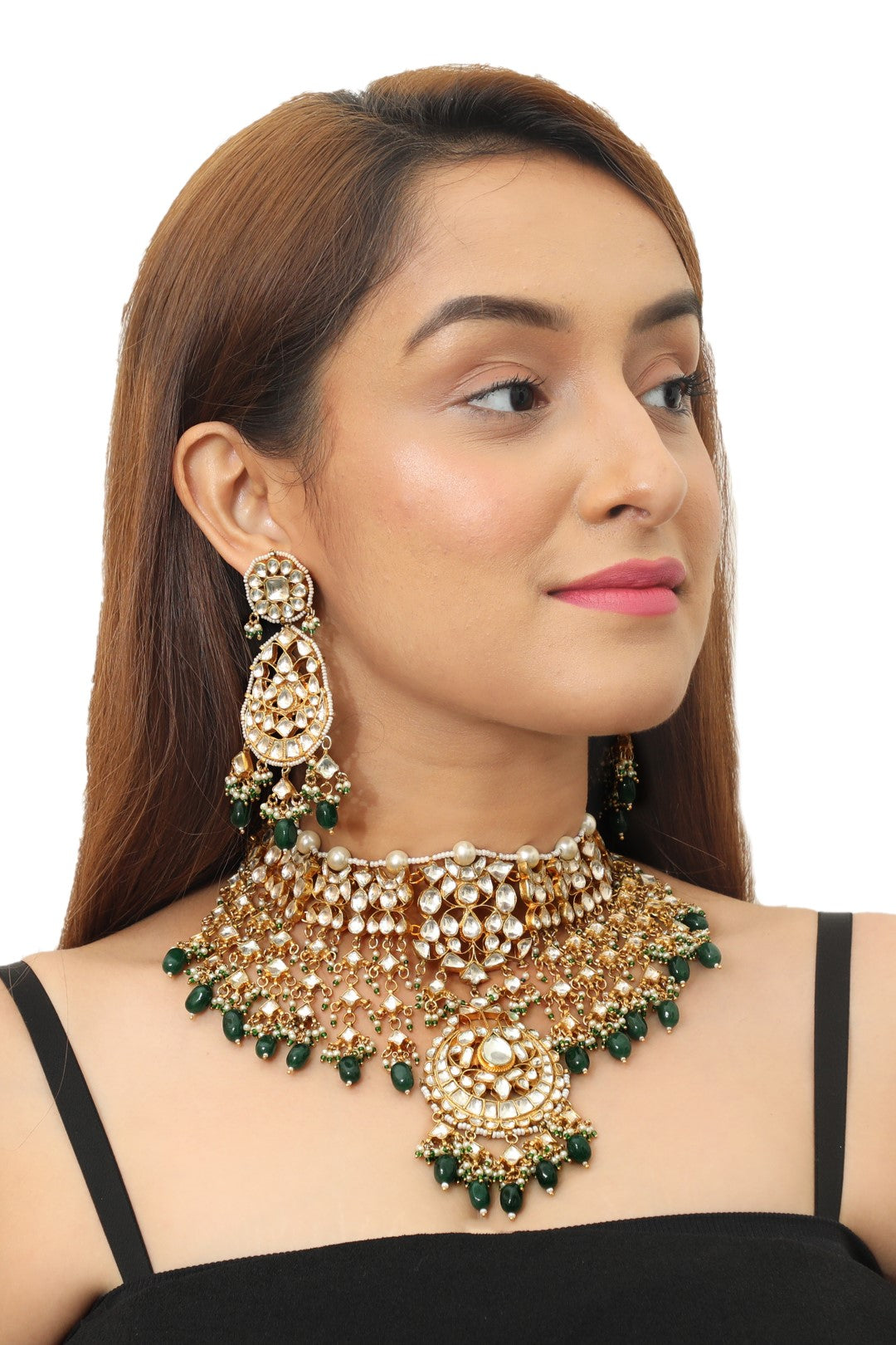Green & White Traditional Wear Necklace Set