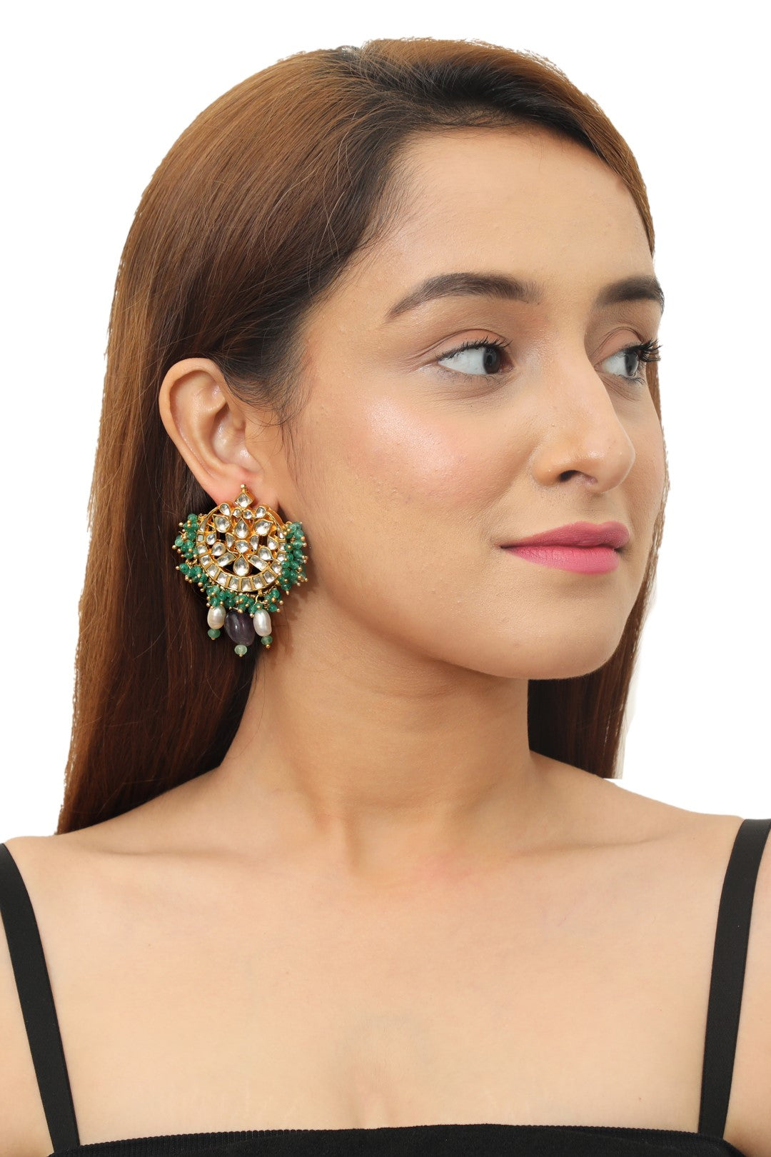 Purple Jadau Choker With Earrings
