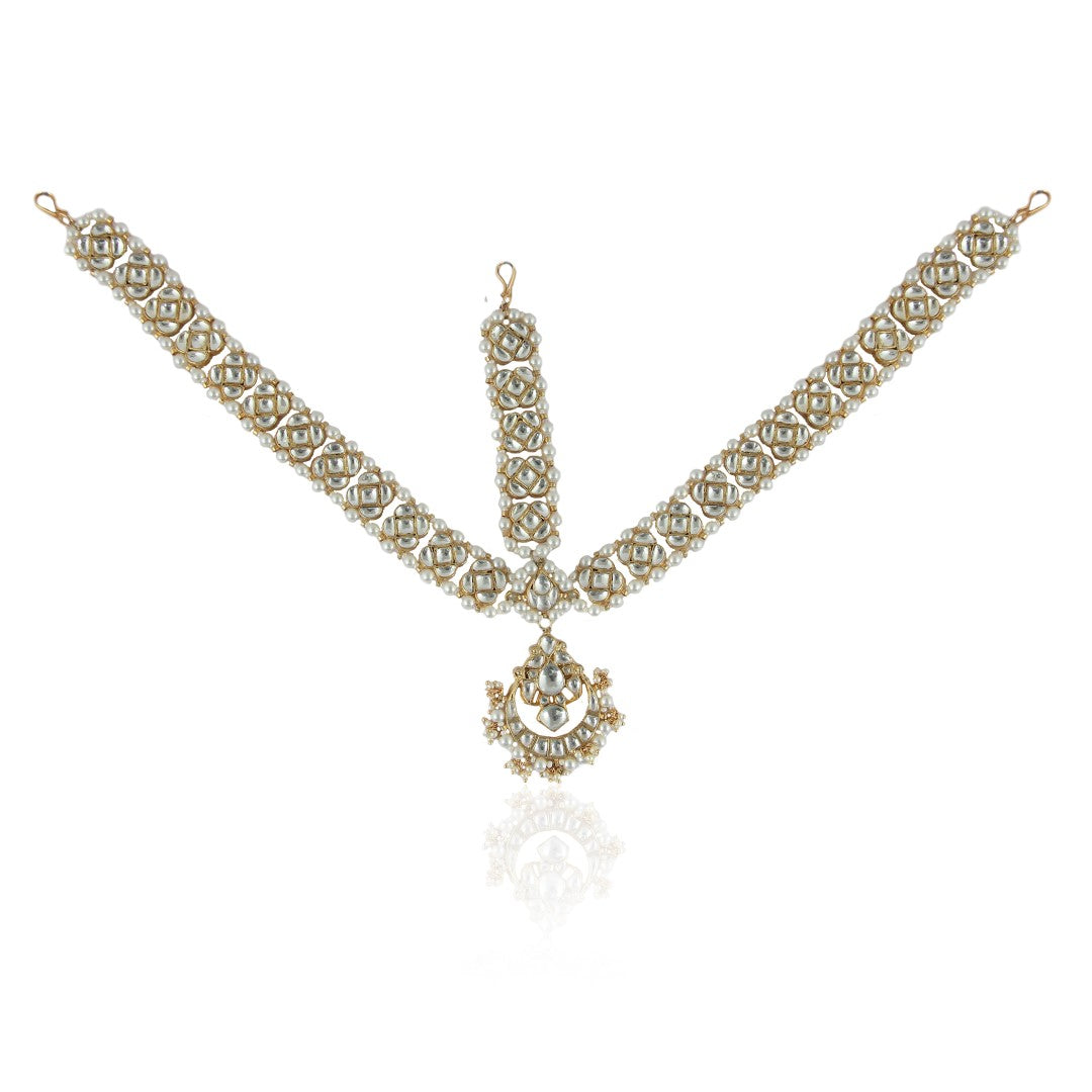 Floral Design White Gold Plated Mathapatti