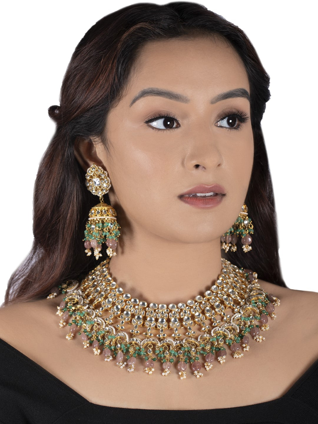 Pastel Pink Beaded Festive Wear Necklace Set