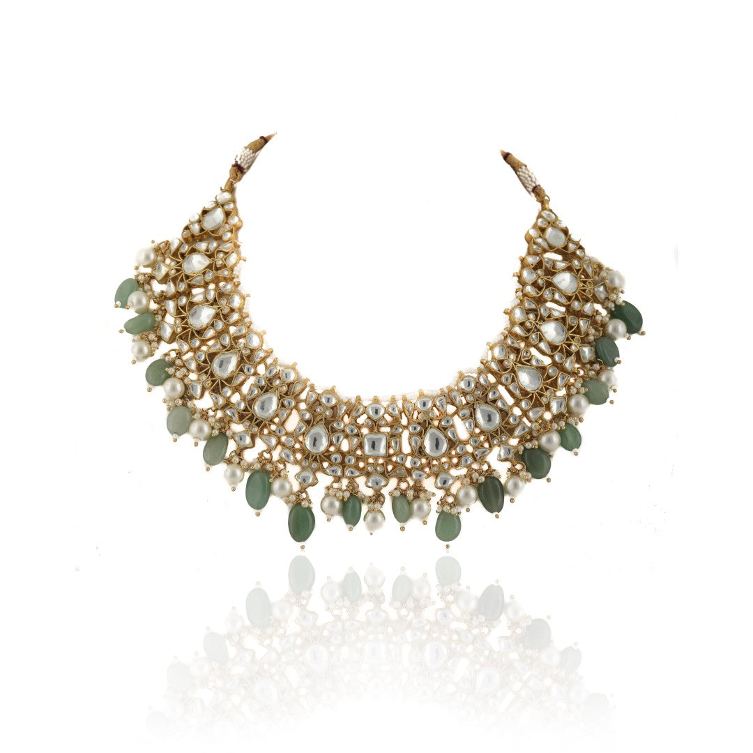 Sea Green Choker Set With Pearls