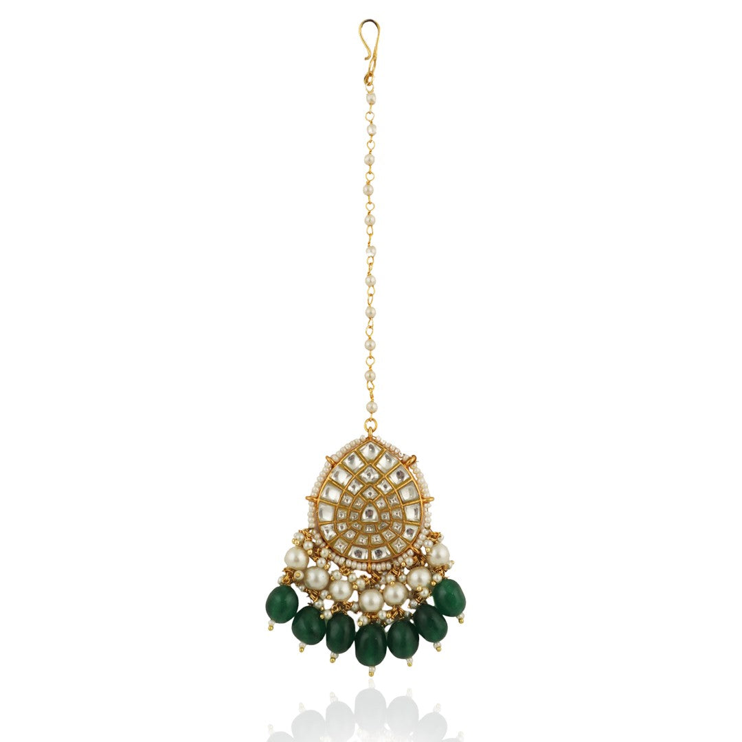 Dark Green Gold Plated Maangtikka