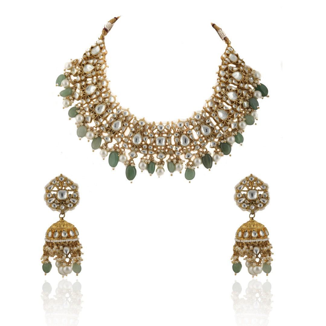Sea Green Choker Set With Pearls