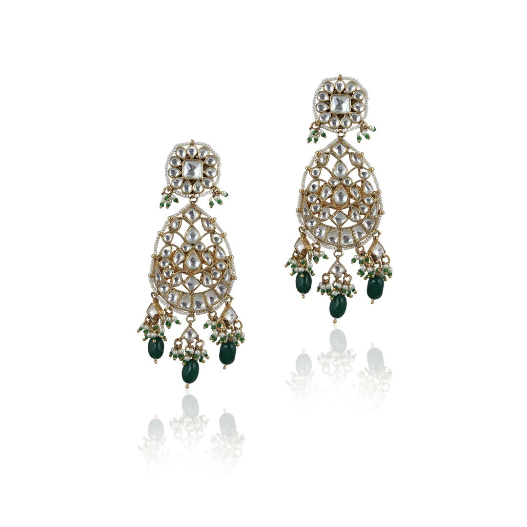 Green & White Gold Plated Earrings