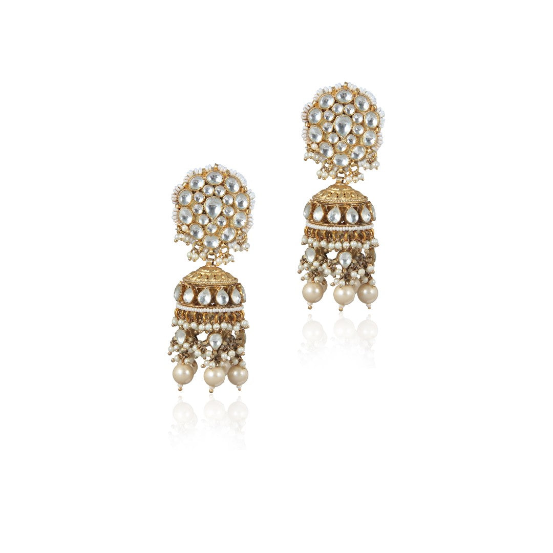 Gold Plated White Jhumka