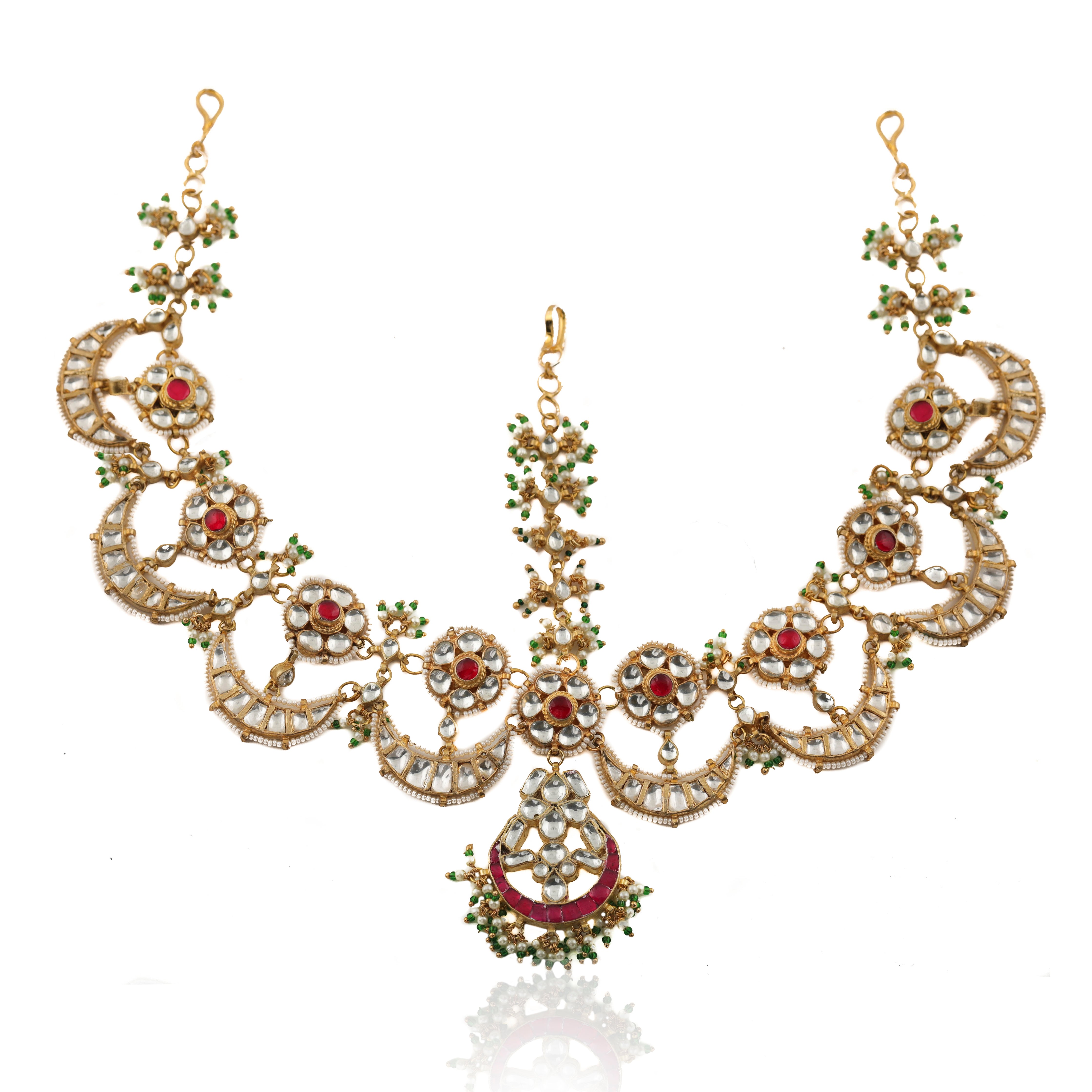 Pink & Green Floral Design Mathapatti