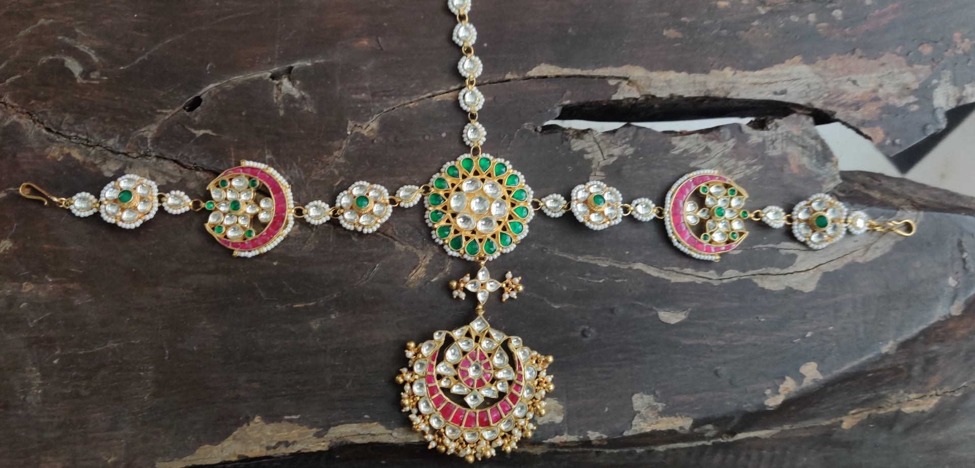 Pink & Green Hairband With Golden Balls
