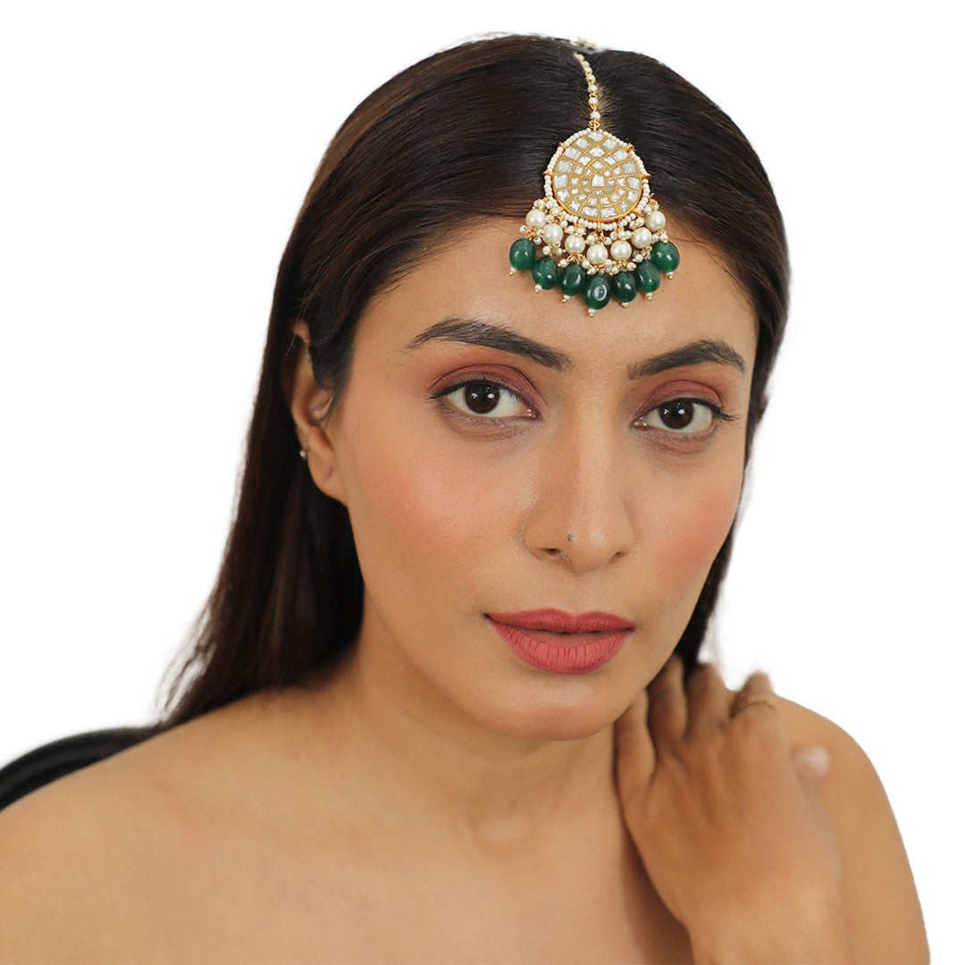 Dark Green Gold Plated Maangtikka