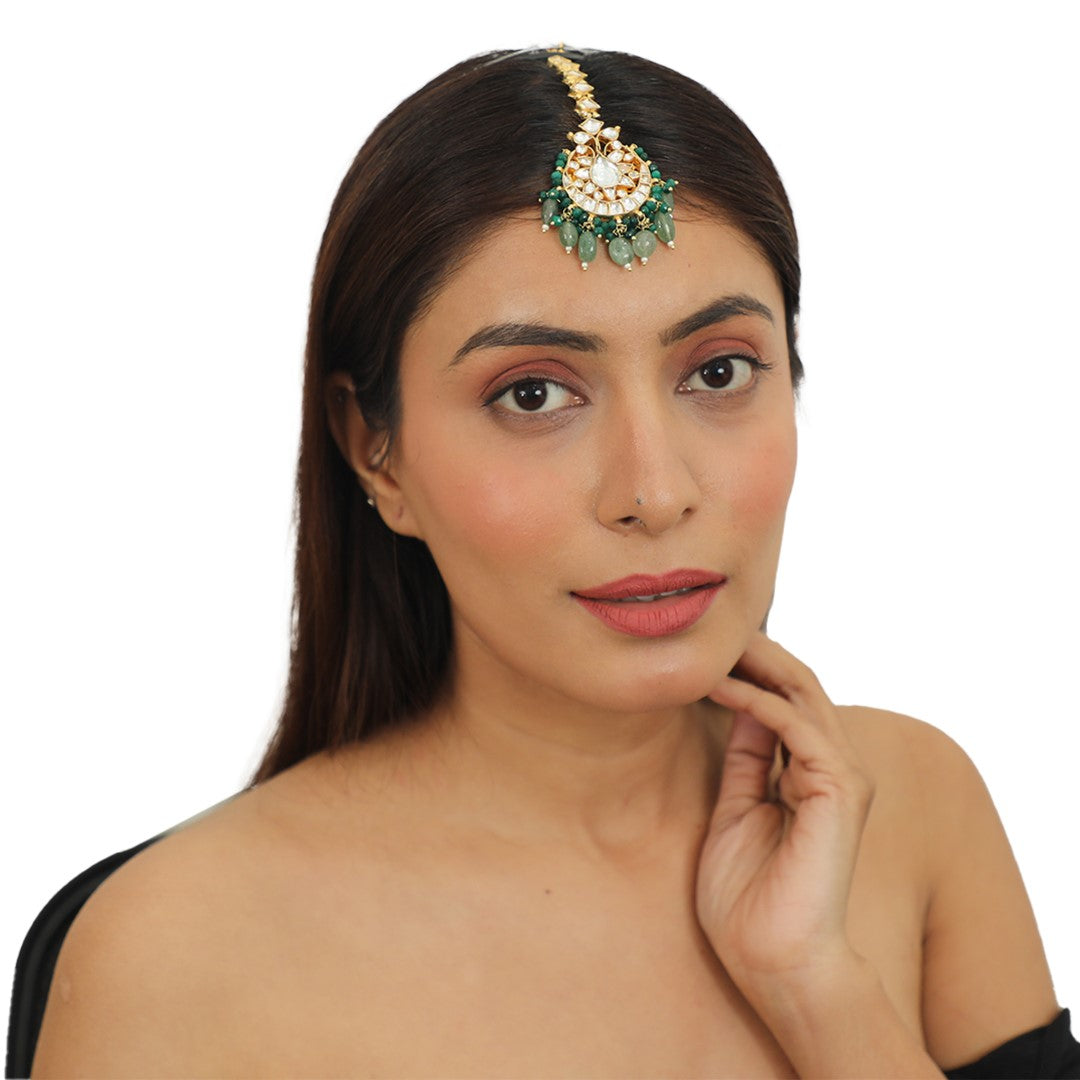White Tikka With Emerald And Sea Green Beads