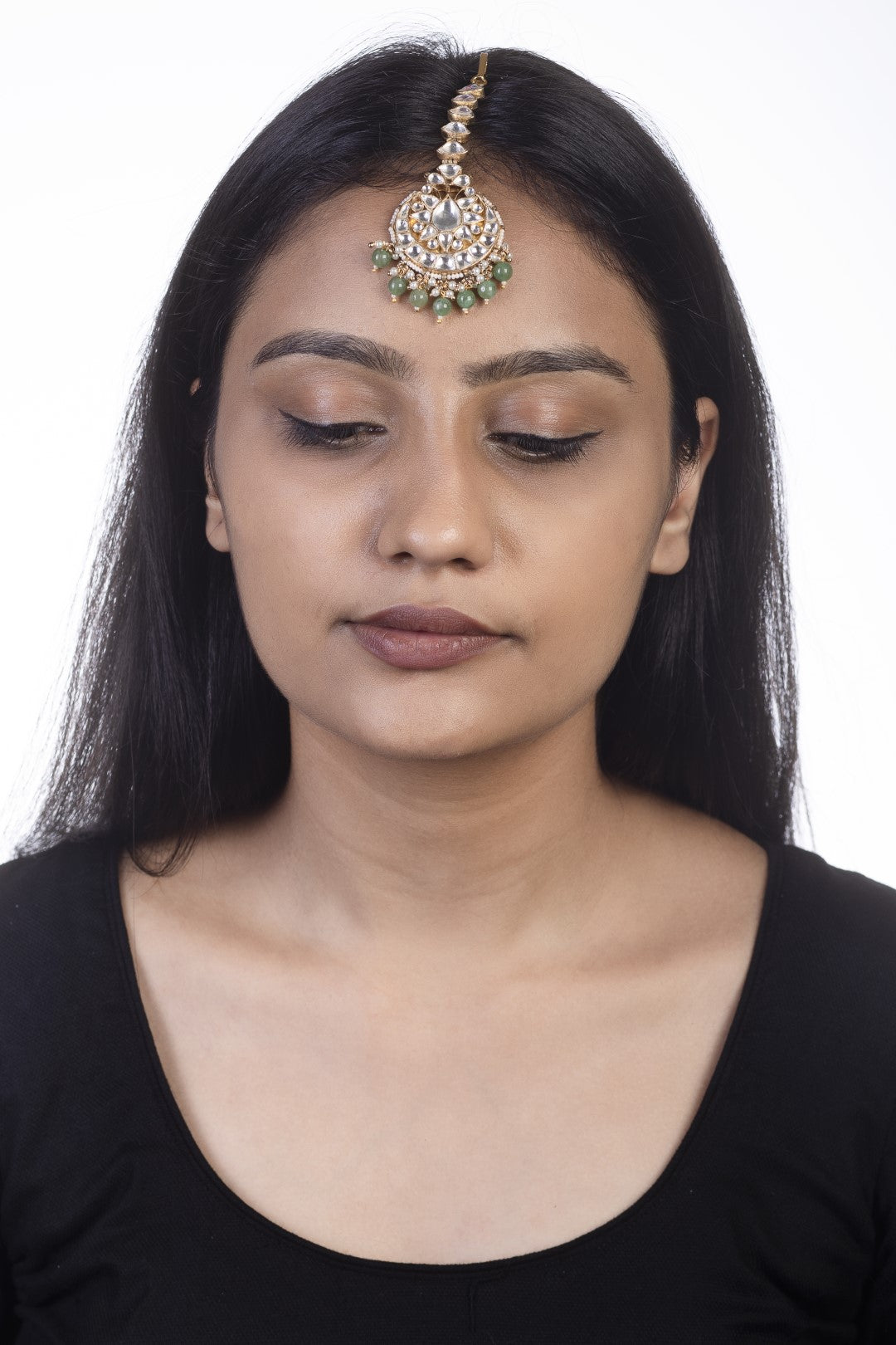 Sea Green Beaded Gold Plated Tikka