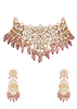 White Jadtar Stone Necklace Beaded Moti Work In Light Pink Beads With Pearl