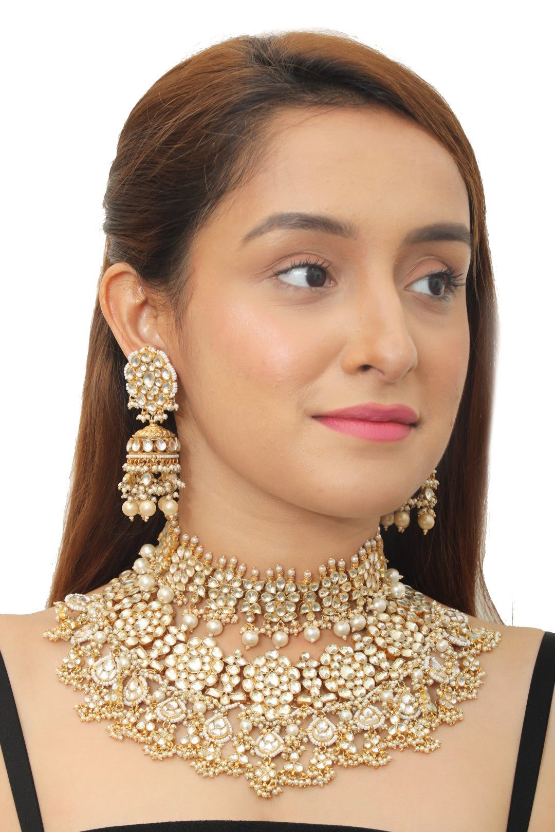 White Bridal Wear Double Layered Necklace Set