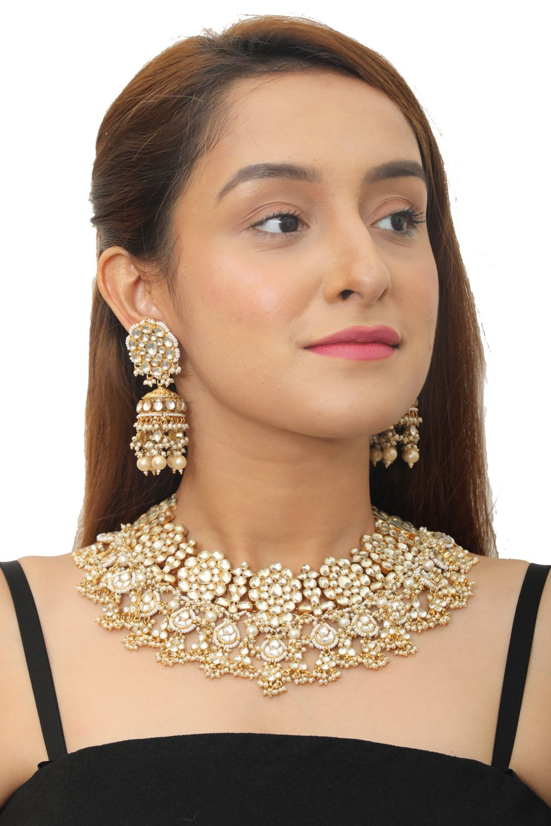 White Bridal Wear Double Layered Necklace Set