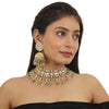 Pastel Pink And Sea Green  Beads  Necklace  Set In 22Kt Gold Plating, With Jhumki Earings