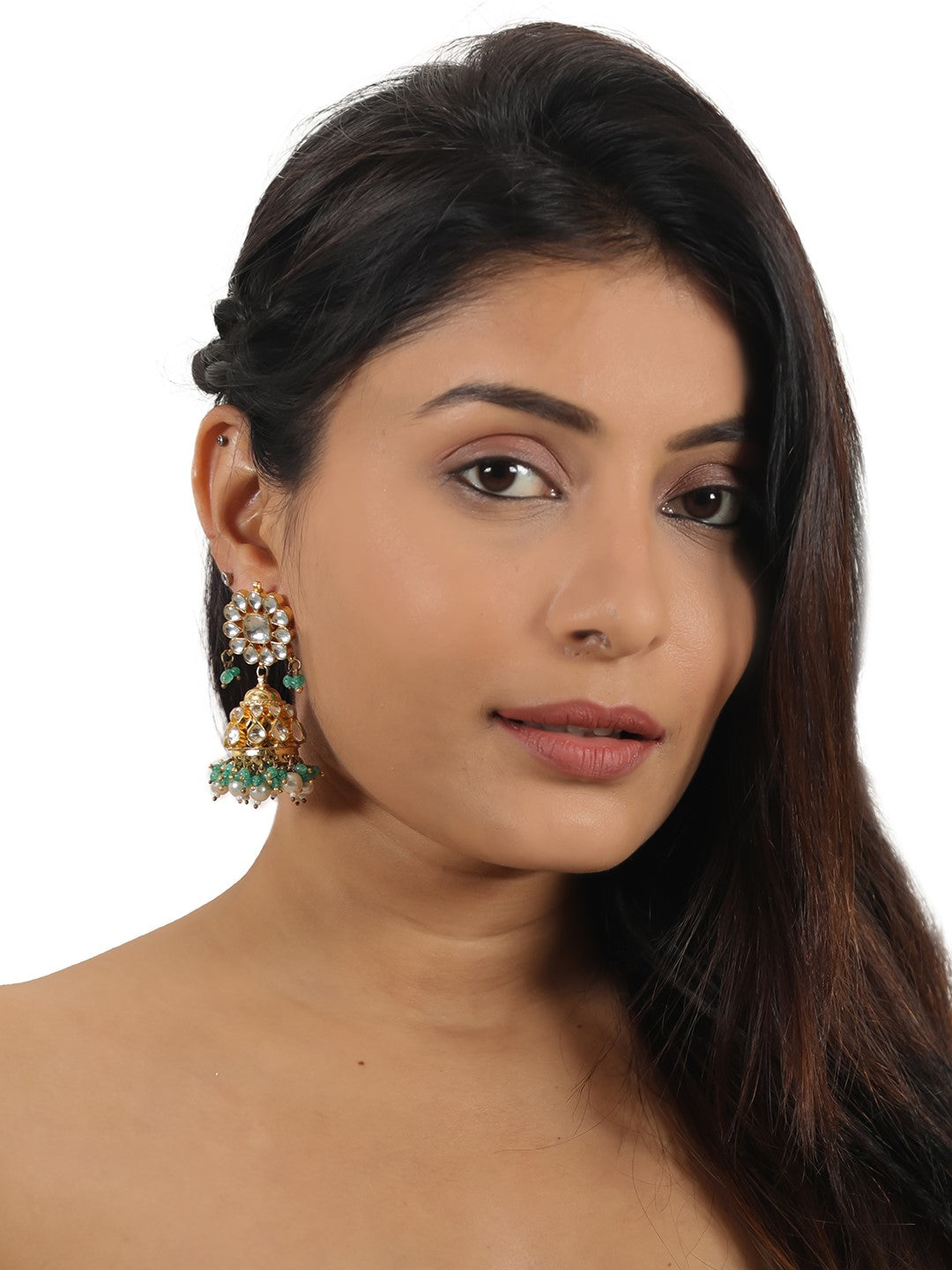 Sea green hangings white pearl choker set