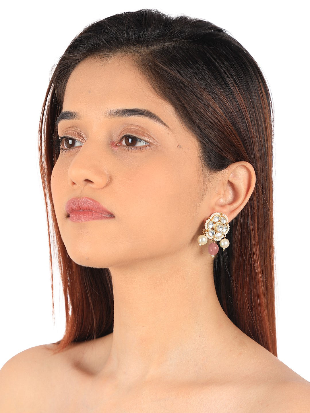 Pastel pink beaded gold plated choker set
