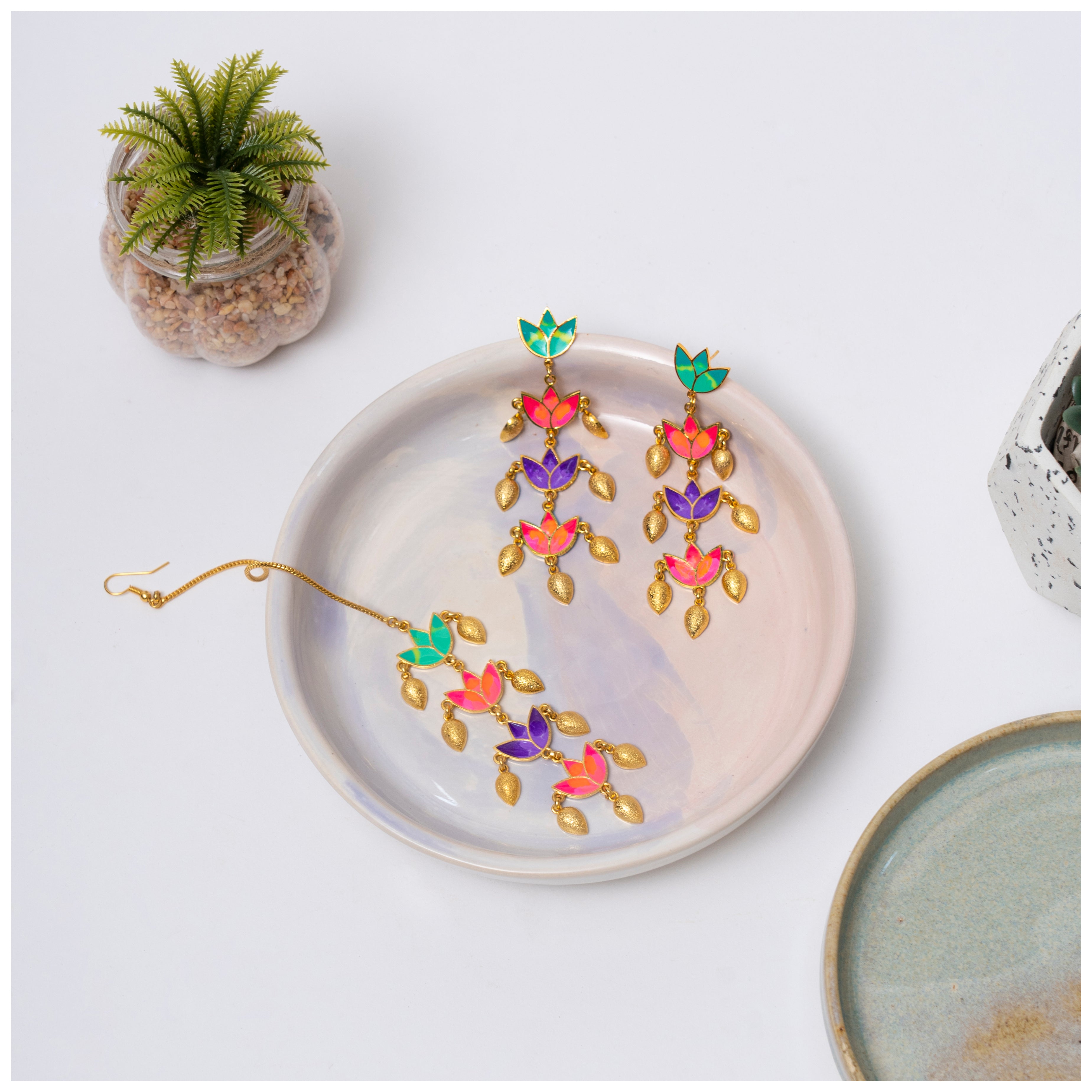 Mystic lotus earrings and mangtika set