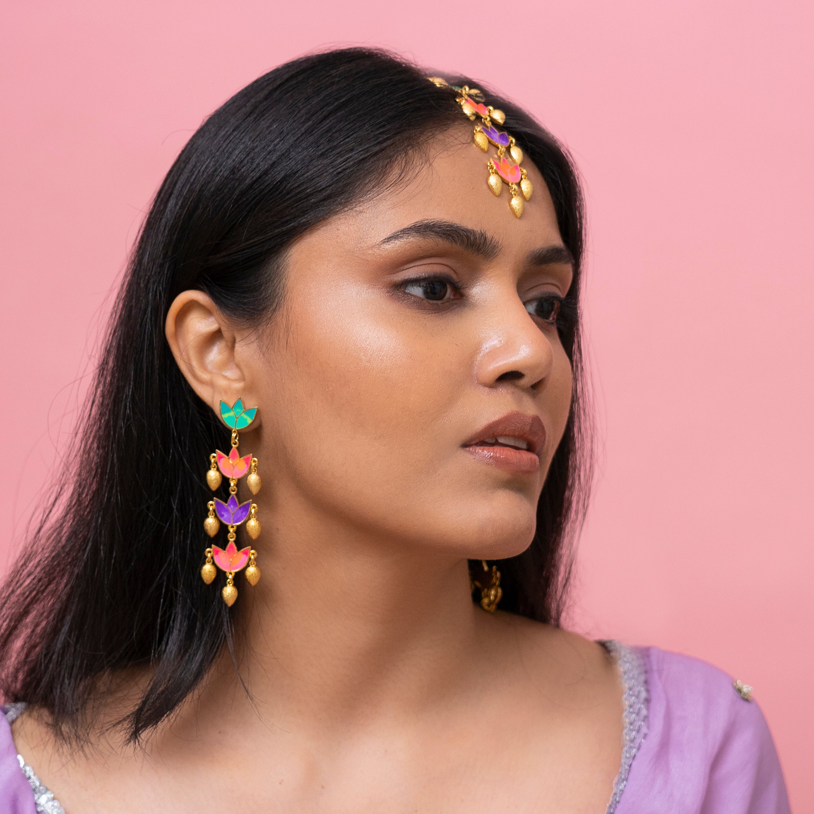 Mystic lotus earrings and mangtika set