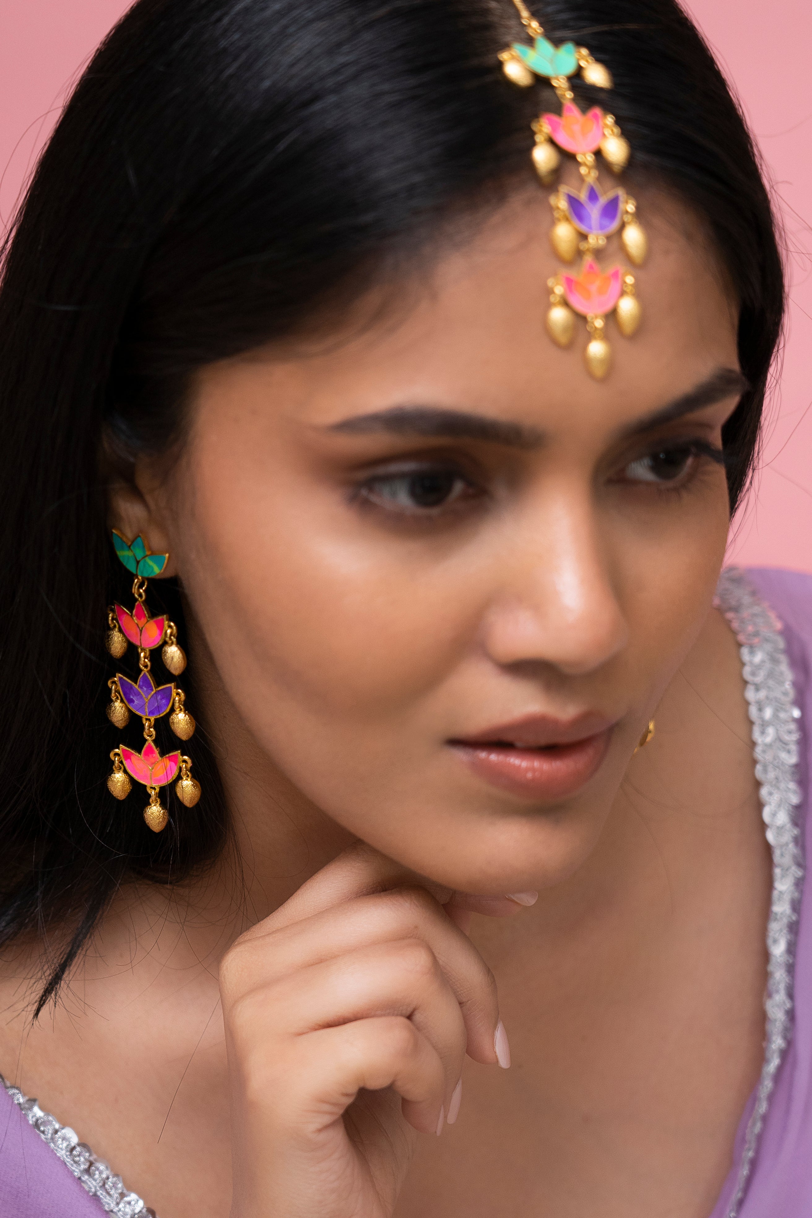 Mystic lotus earrings and mangtika set