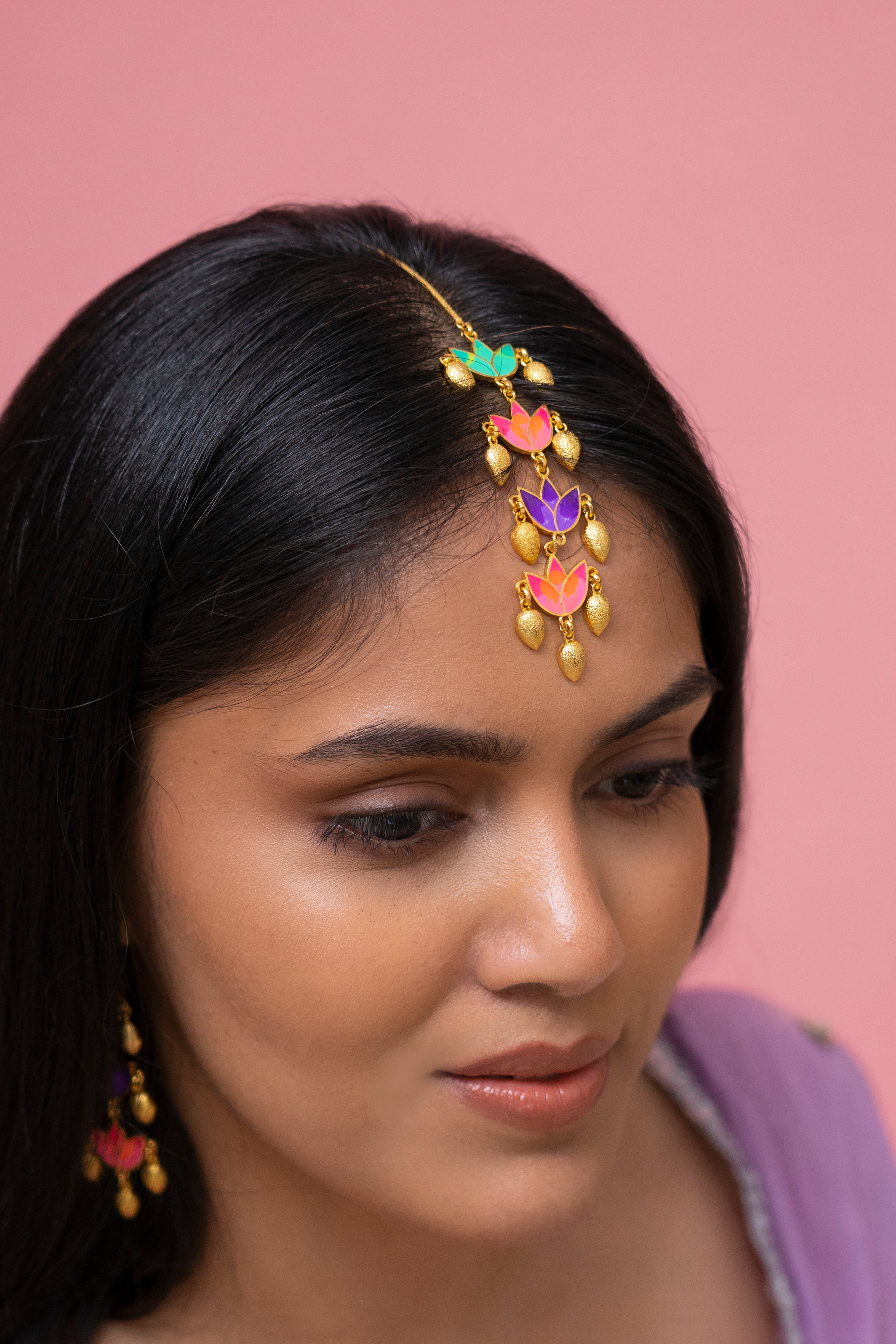 Mystic lotus earrings and mangtika set