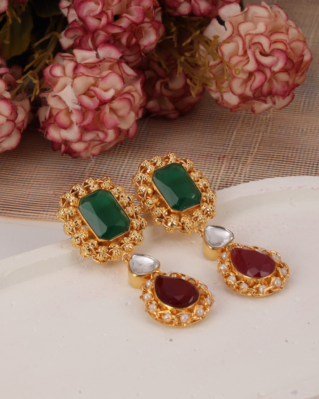 Emerald crimson elegance handcrafted earrings