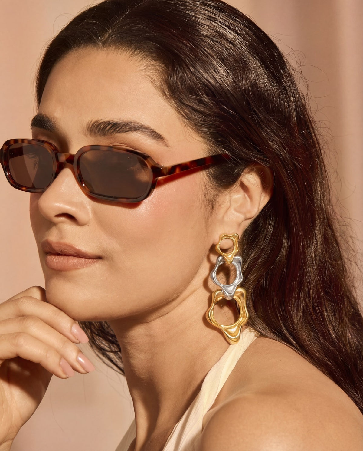 Fluid trio earring (dual tone)