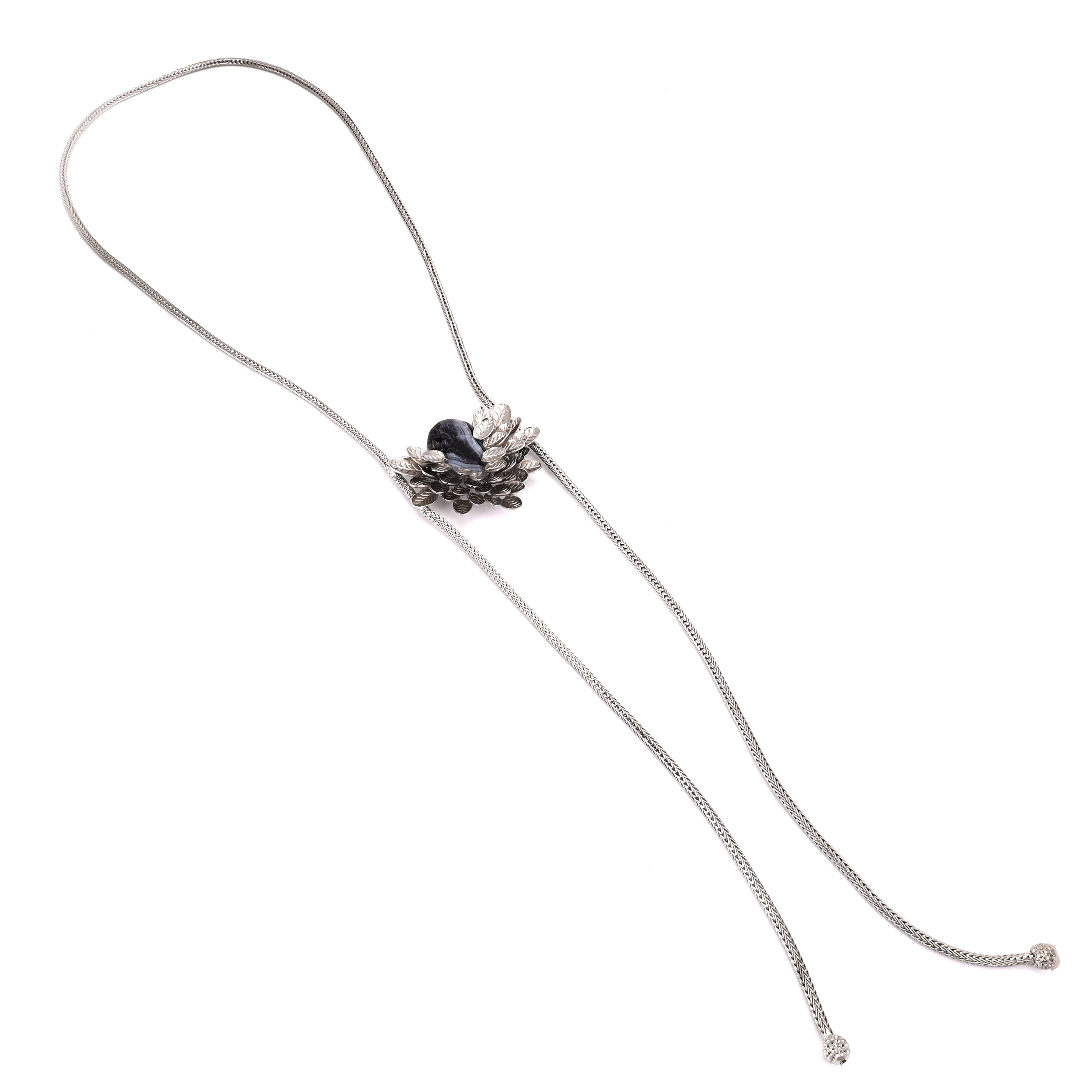 Silver black stone statement necklace