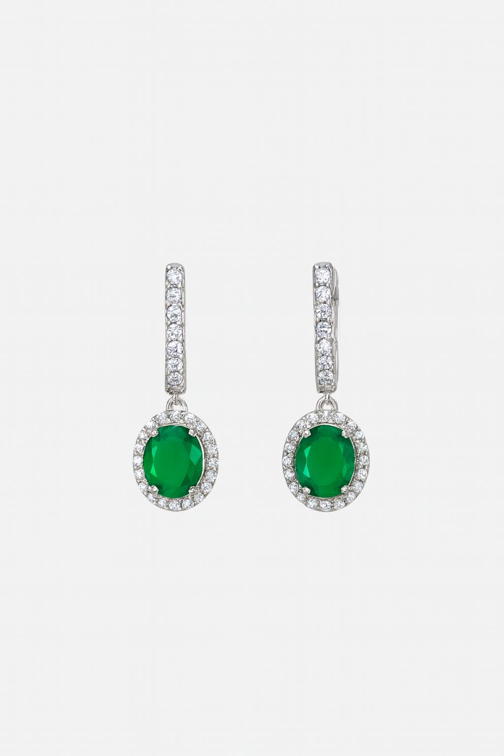 Emerald Green Oval Drop Earrings In 925 Silver