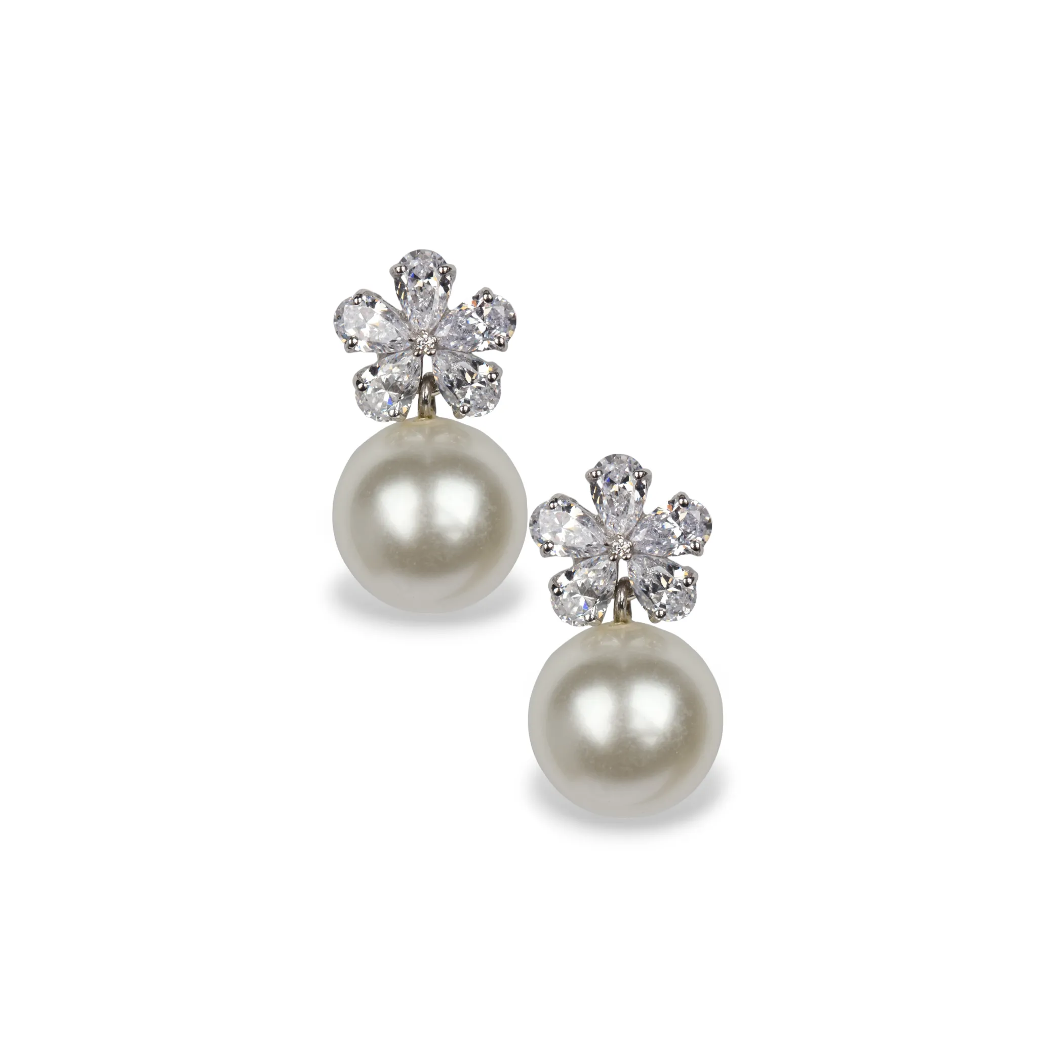 Petal And Pearl Drop Silver Earrings