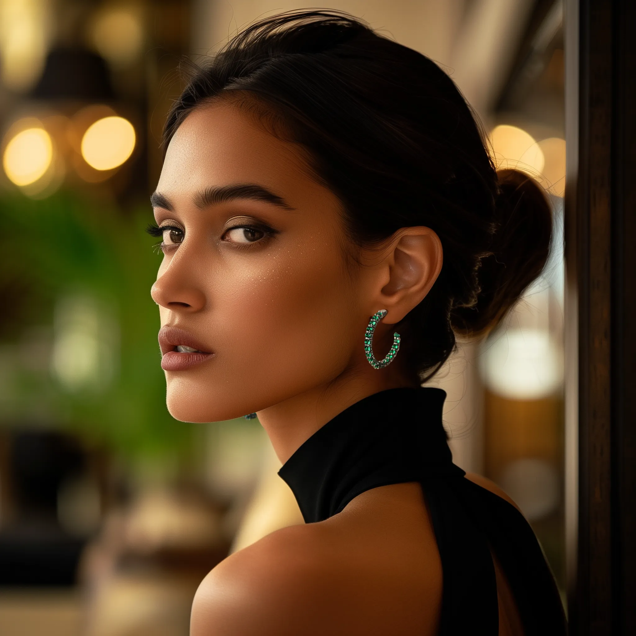 Green Eternity Silver Hoops