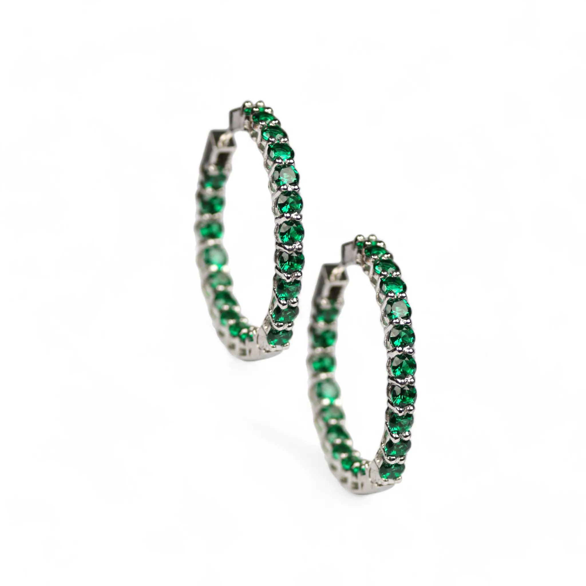 Green Eternity Silver Hoops