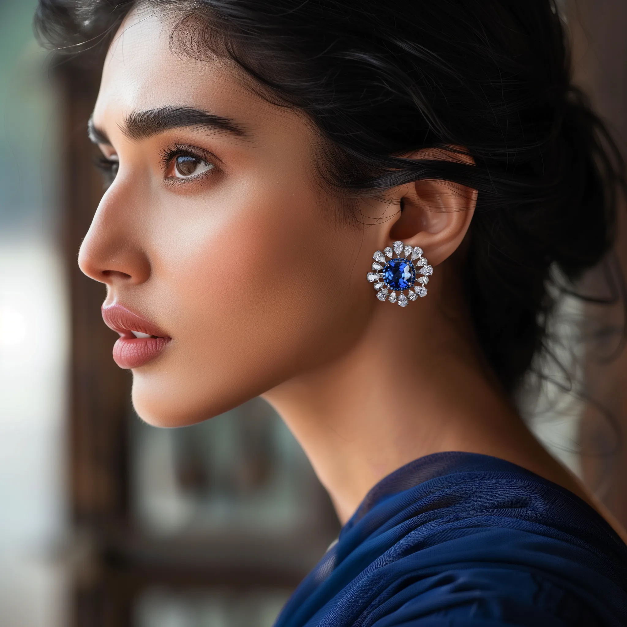 Sapphire Starburst Silver Earrings