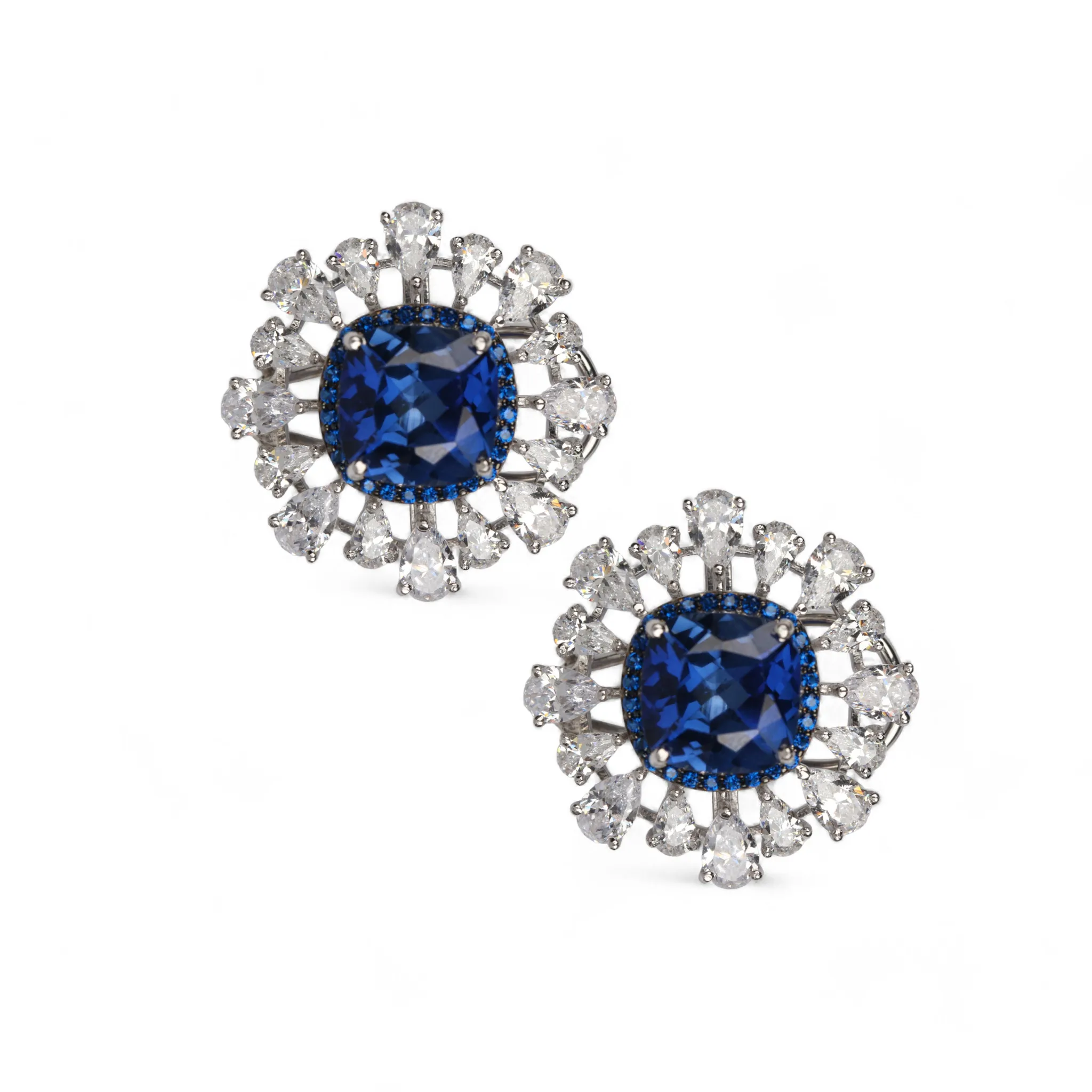Sapphire Starburst Silver Earrings
