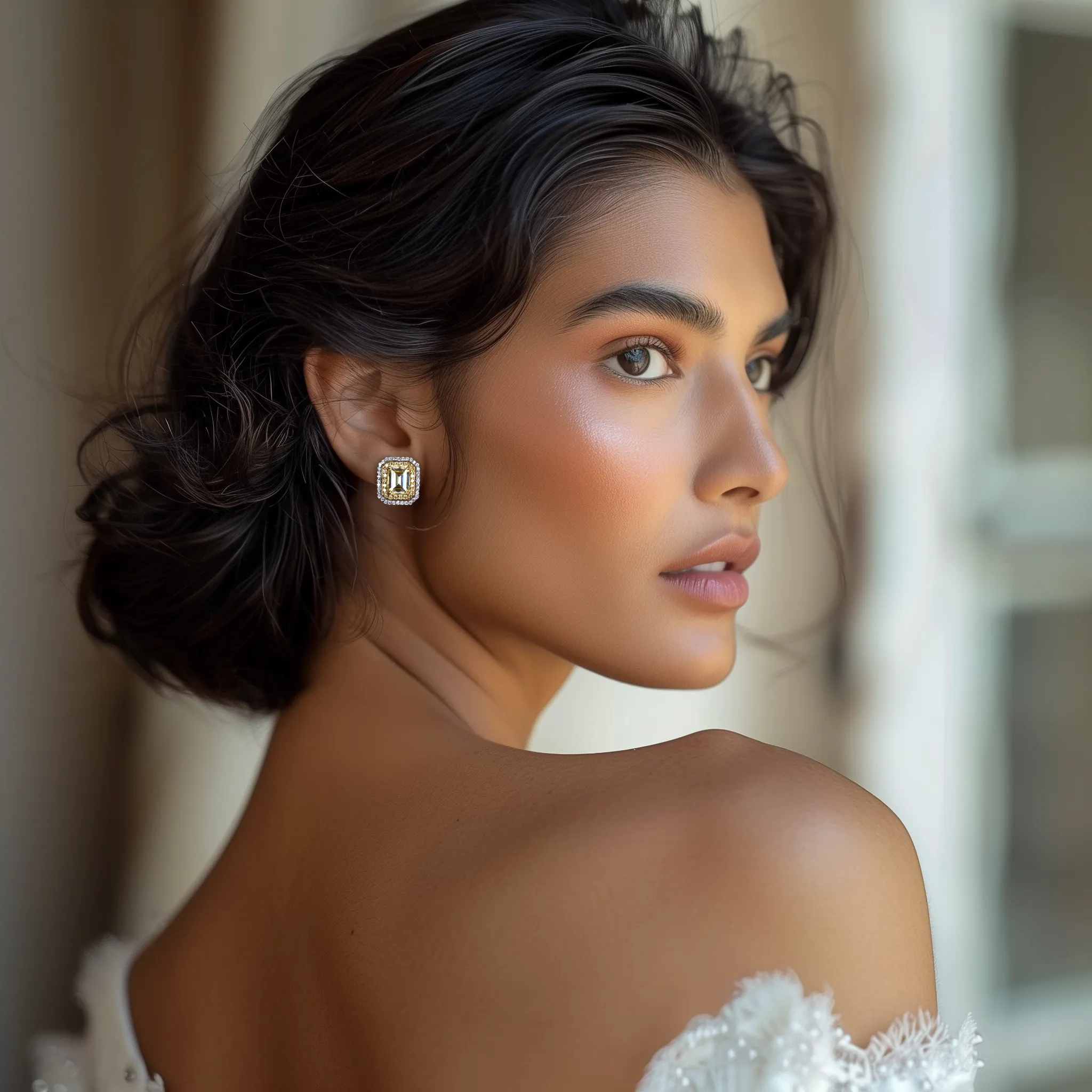 Celestial Shimmer Citrine Silver Stud