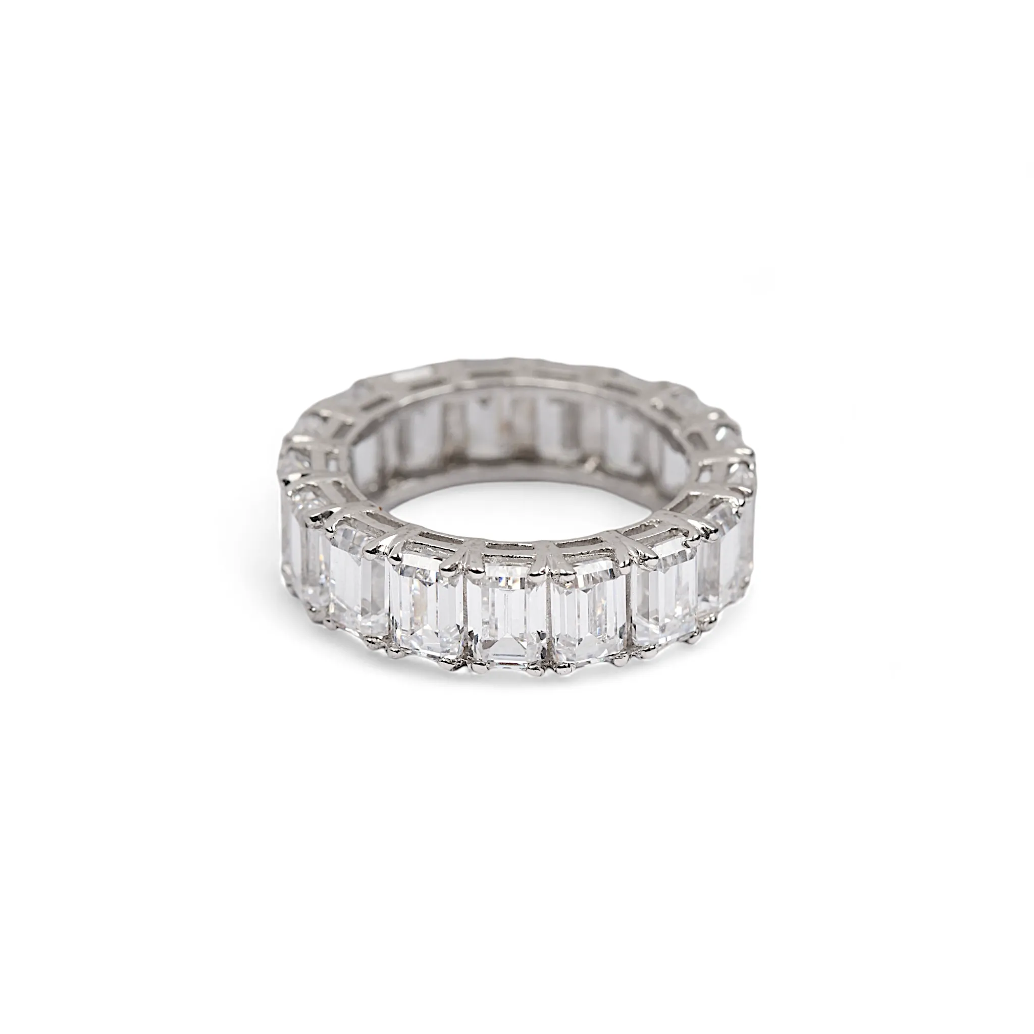 Emerald Cut Eternity Embrace Silver Ring